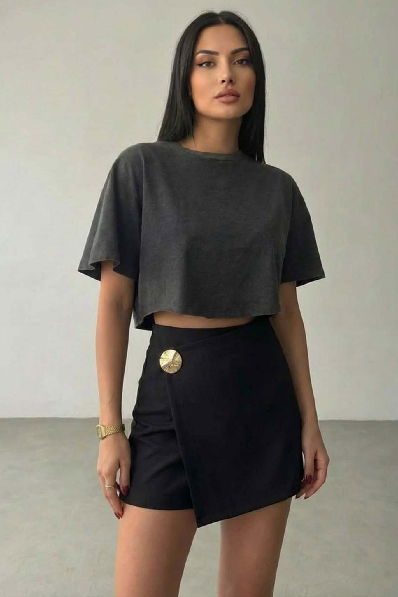 Dandelion μίνι φούστα σορτς με κρουαζέ σχέδιο μαύρο Dandelion μίνι φούστα σορτς με κρουαζέ σχέδιο μαύρο - Image 1