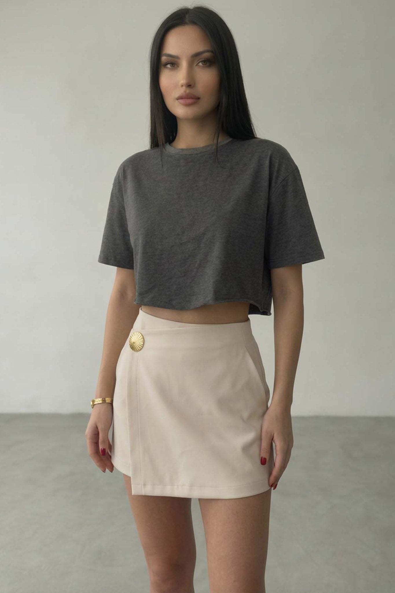 Dandelion μίνι φούστα σορτς με κρουαζέ σχέδιο μπεζ - Image 1