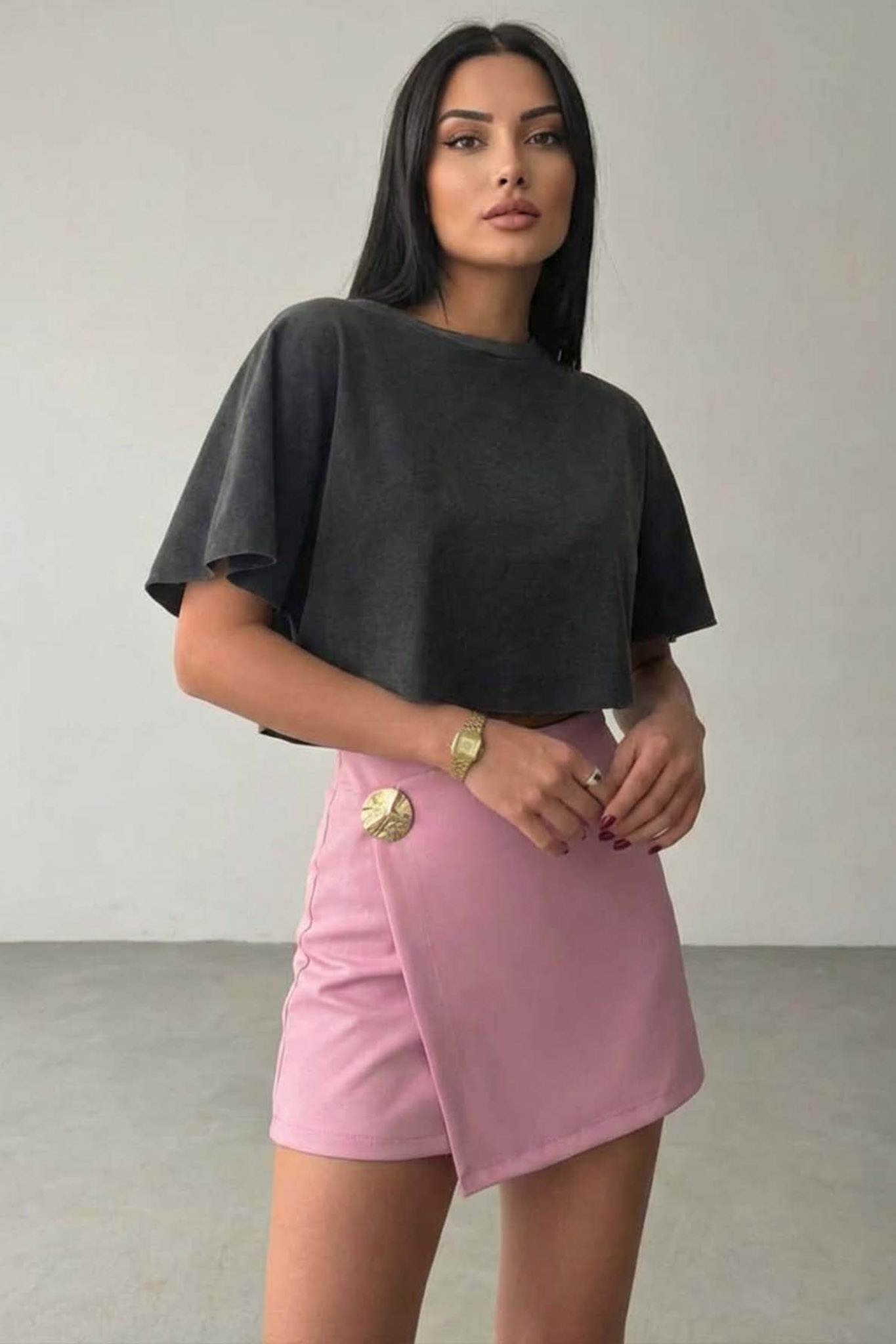 Dandelion μίνι φούστα σορτς με κρουαζέ σχέδιο ροζ - Image 1