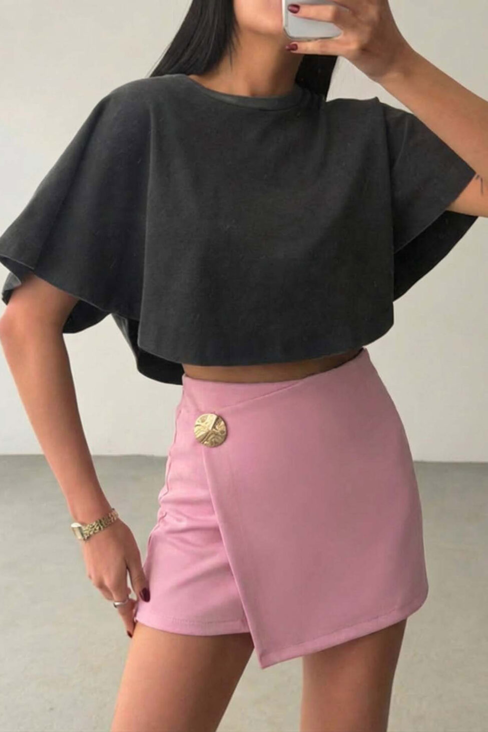 Dandelion μίνι φούστα σορτς με κρουαζέ σχέδιο ροζ - Image 2