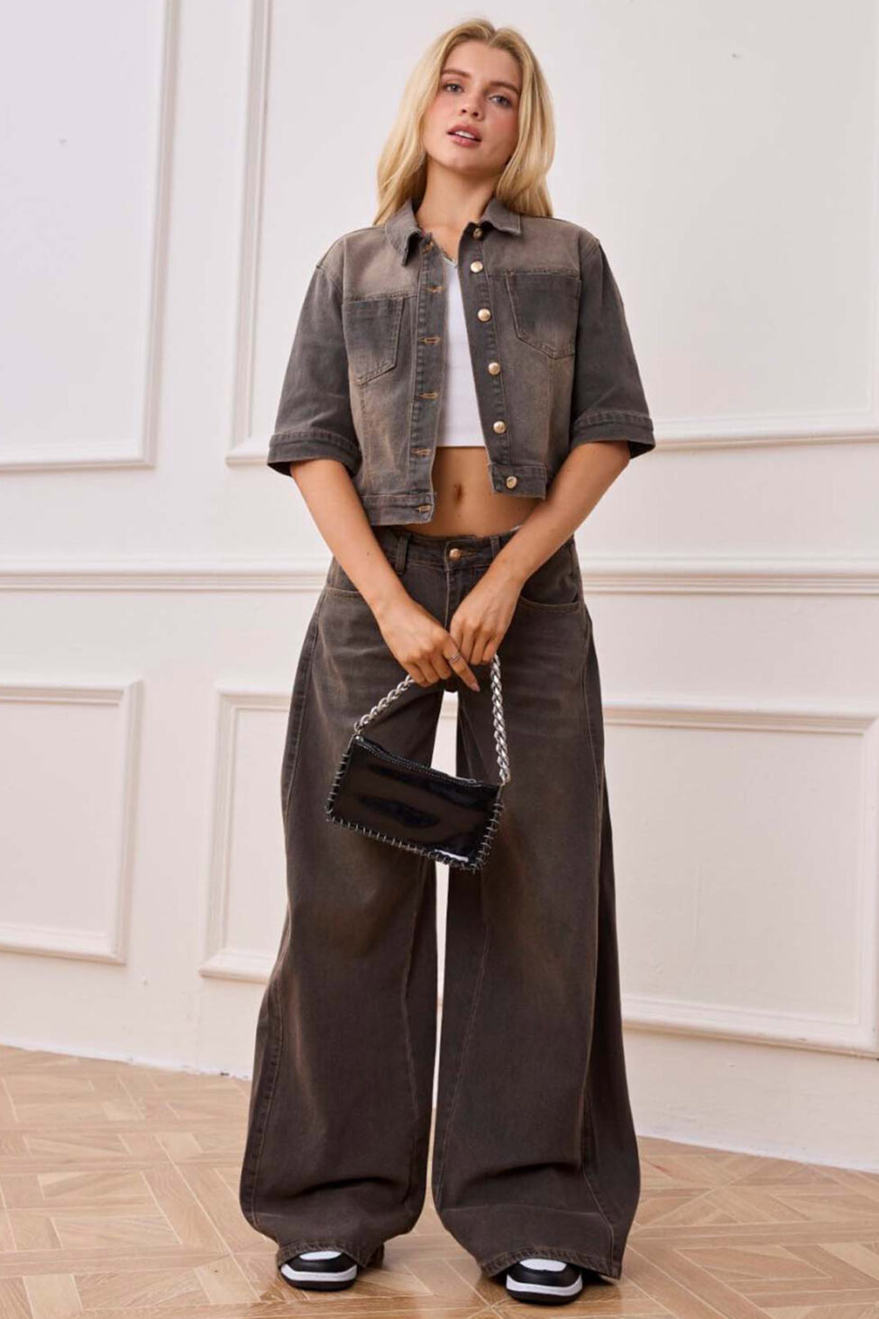 Darcie σετ τζιν τζάκετ με παντελόνι καφέ - Image 2