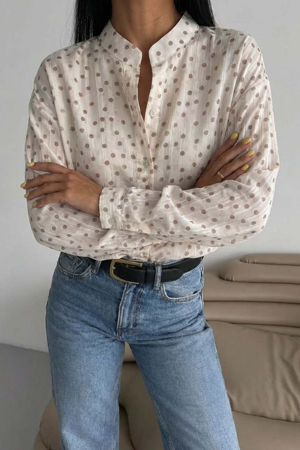 Dotty πουκάμισο πουά μπεζ - Image 2
