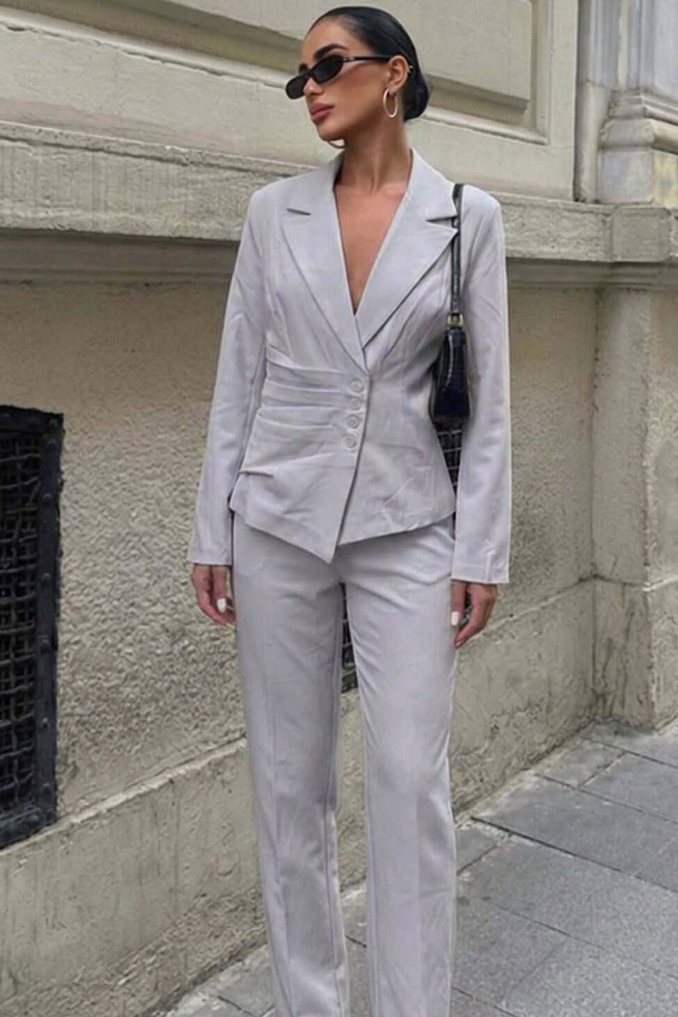 Elite σετ σακάκι παντελόνι ριγέ γκρι - Image 2