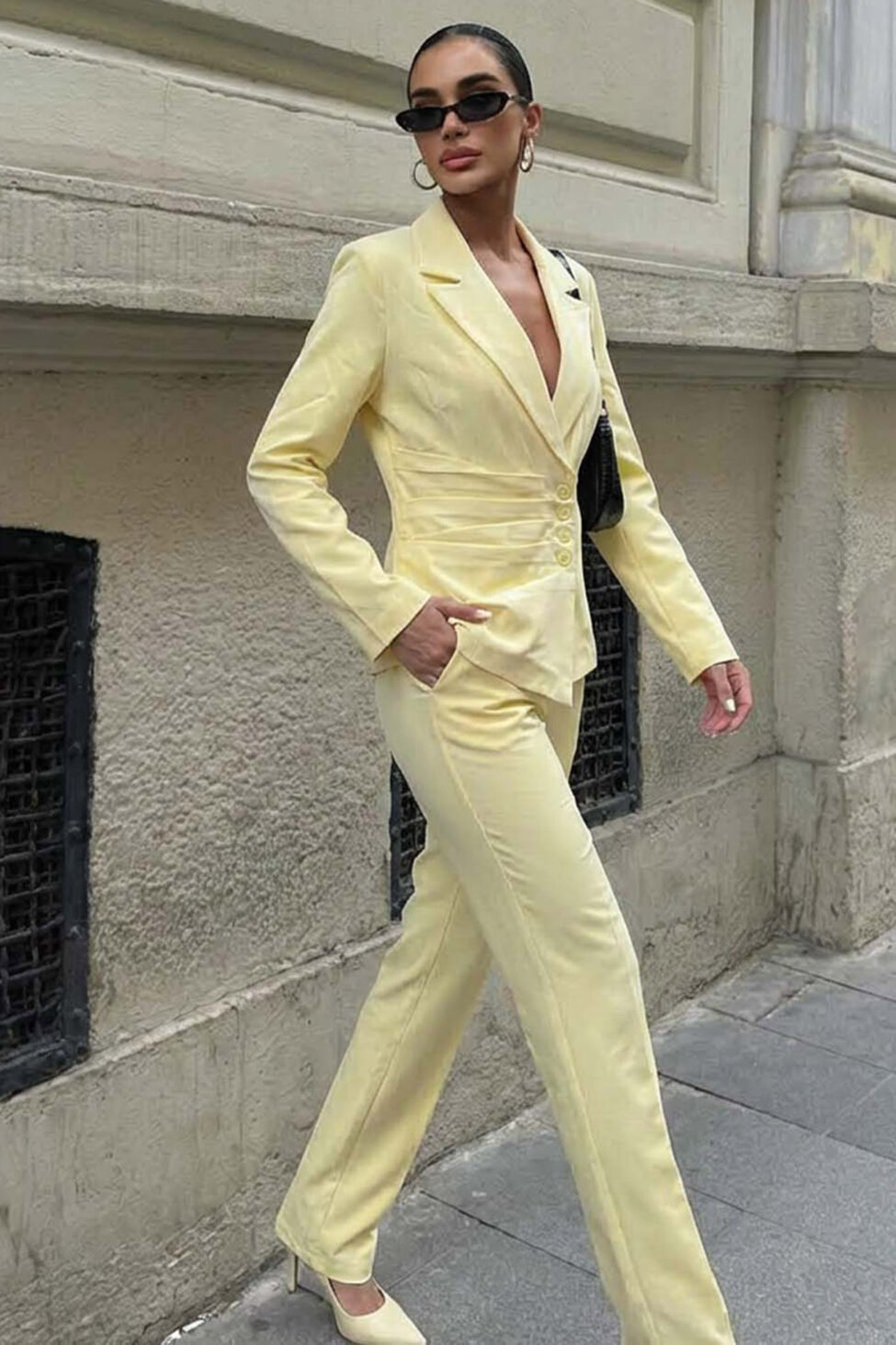 Elite σετ σακάκι παντελόνι ριγέ κίτρινο - Image 2