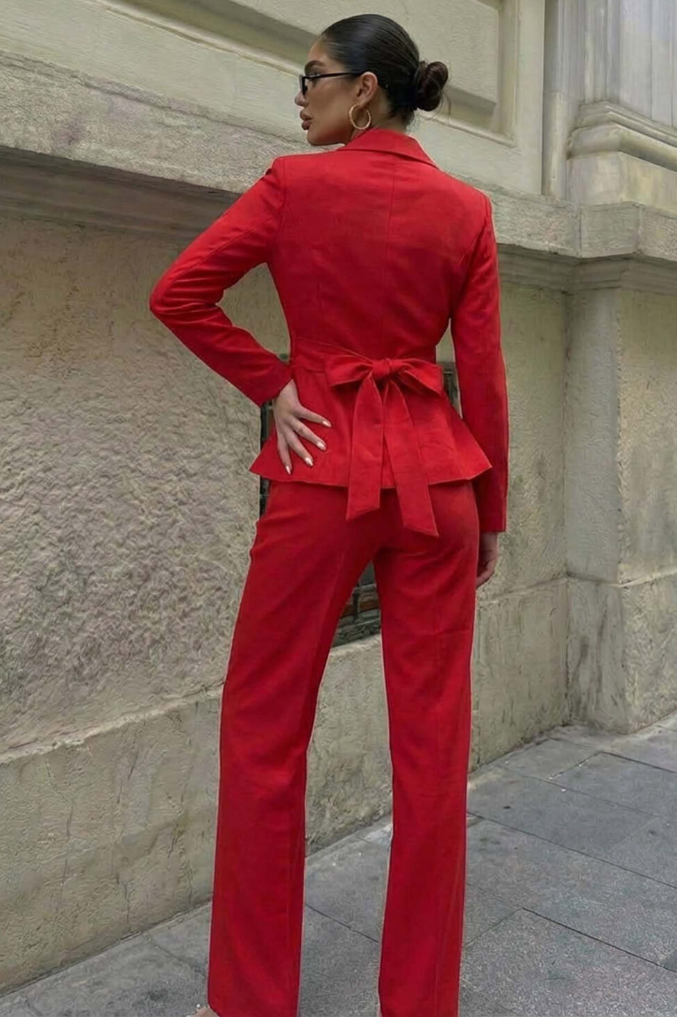 Elite σετ σακάκι παντελόνι ριγέ κόκκινο - Image 2