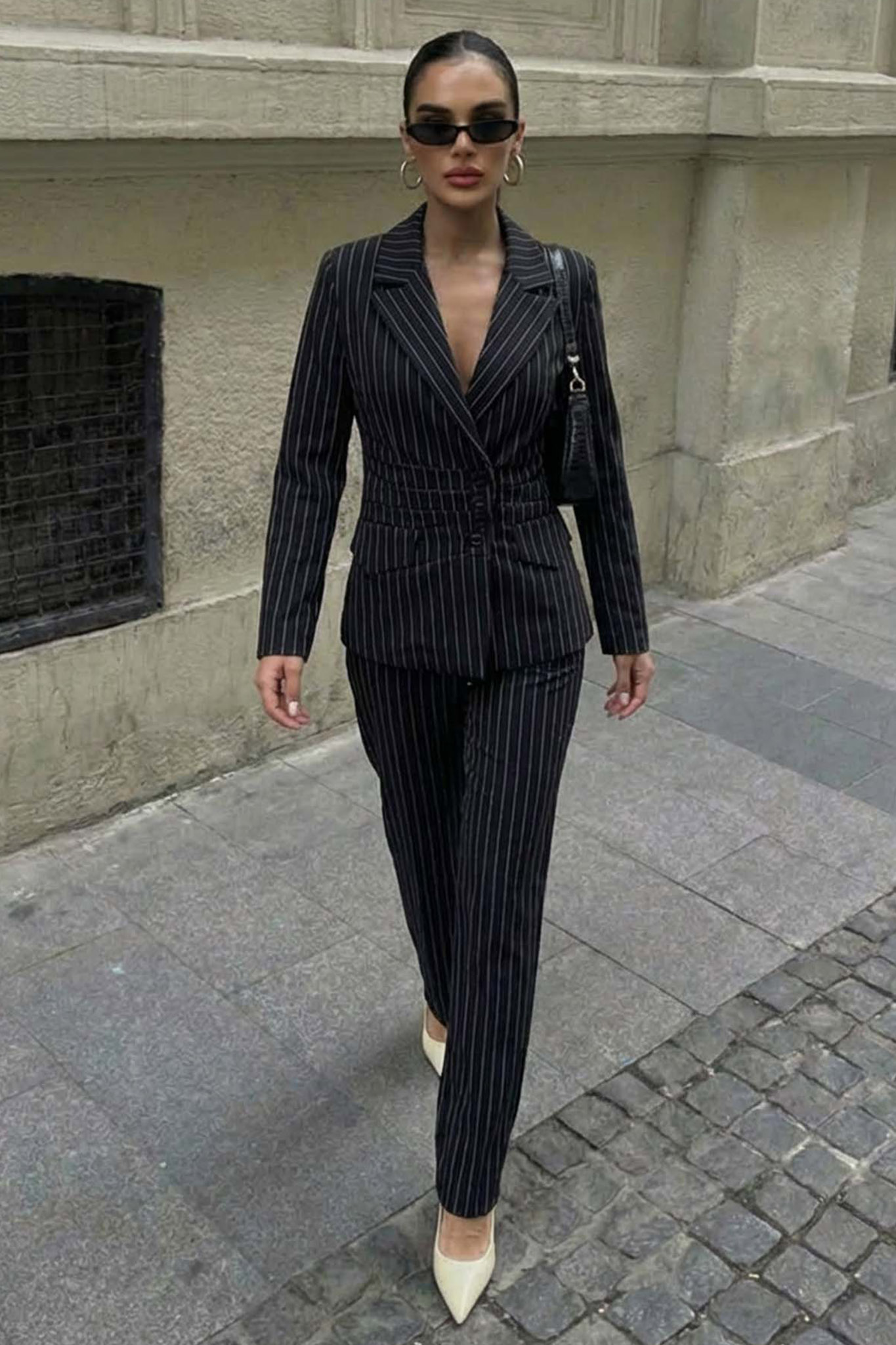 Elite σετ σακάκι παντελόνι ριγέ μαύρο Elite σετ σακάκι παντελόνι ριγέ μαύρο - Image 1