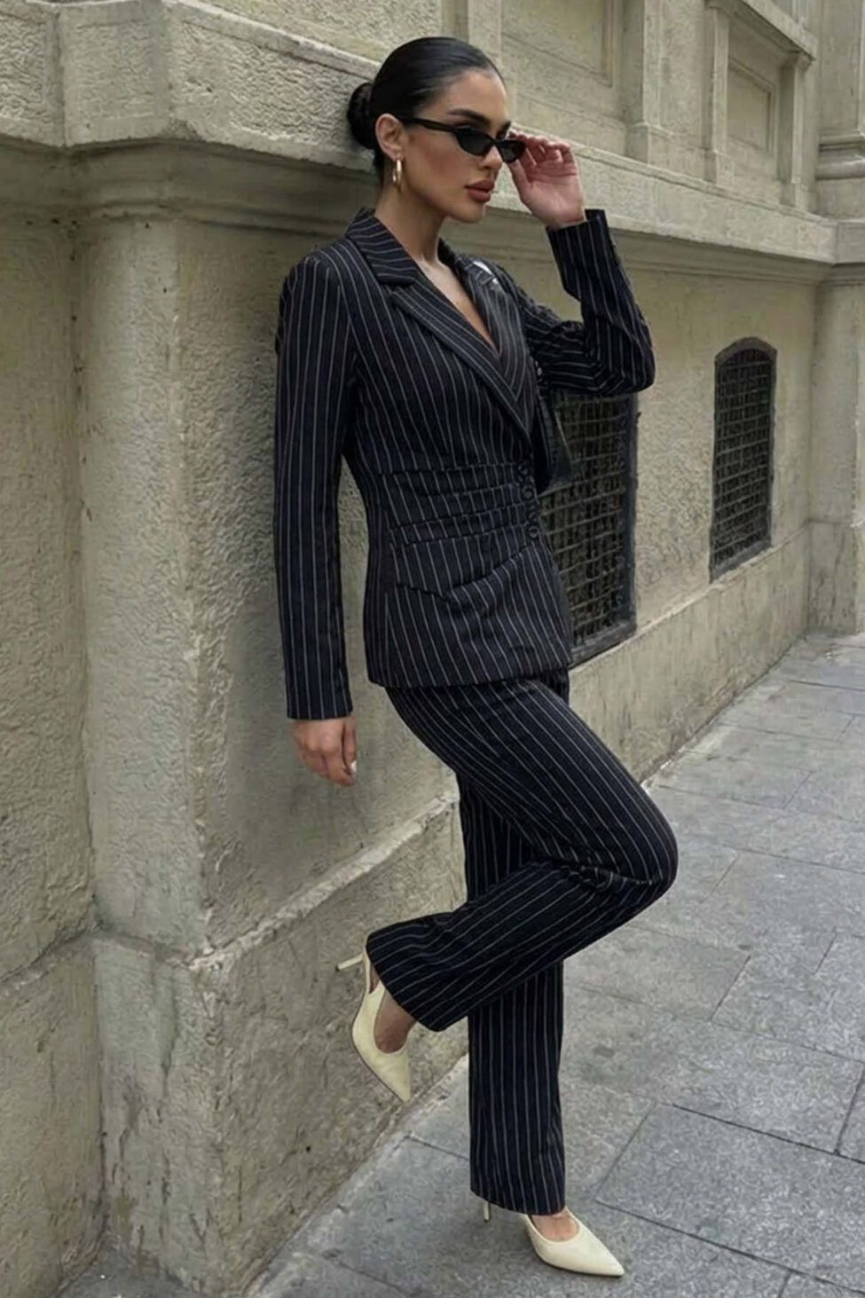 Elite σετ σακάκι παντελόνι ριγέ μαύρο - Image 2