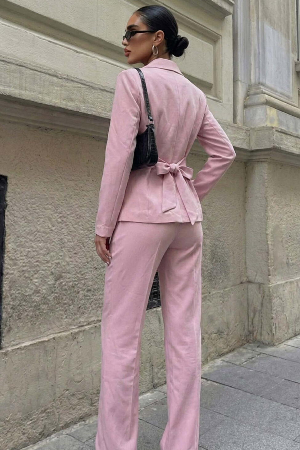 Elite σετ σακάκι παντελόνι ριγέ ροζ - Image 2