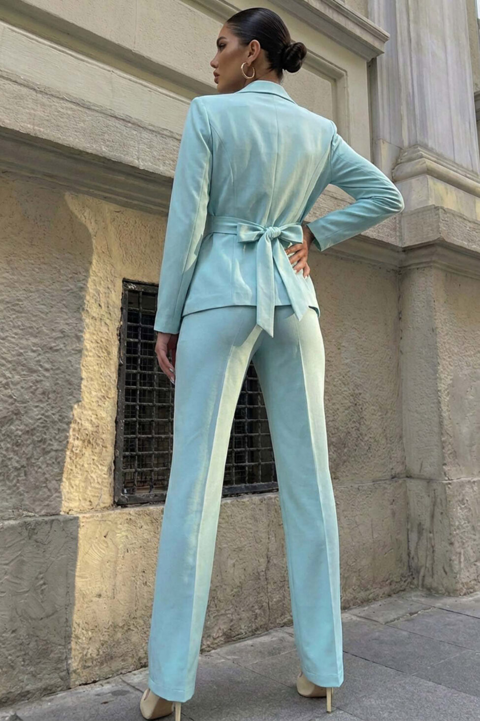 Elite σετ σακάκι παντελόνι ριγέ σιελ - Image 2