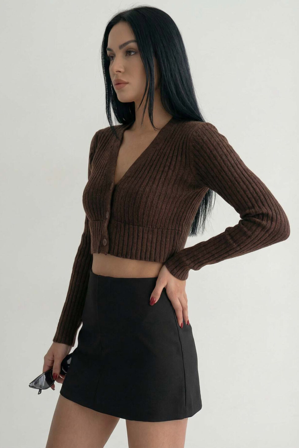 Evangeline κροπ ζακέτα ριπ καφέ - Image 2