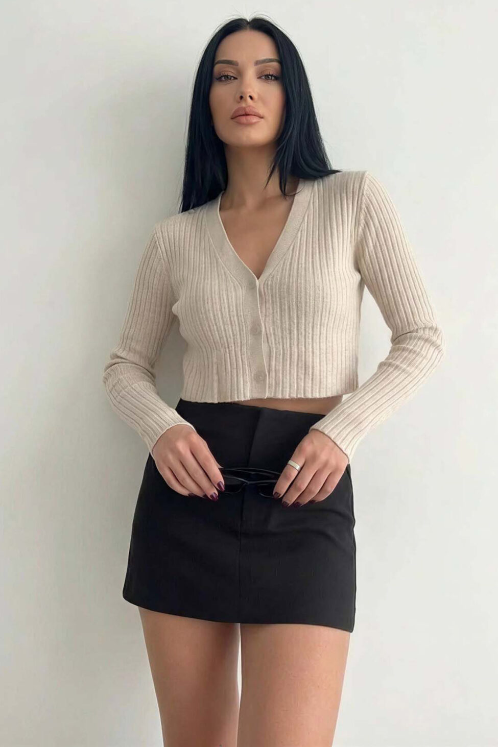 Evangeline κροπ ζακέτα ριπ μπεζ - Image 2