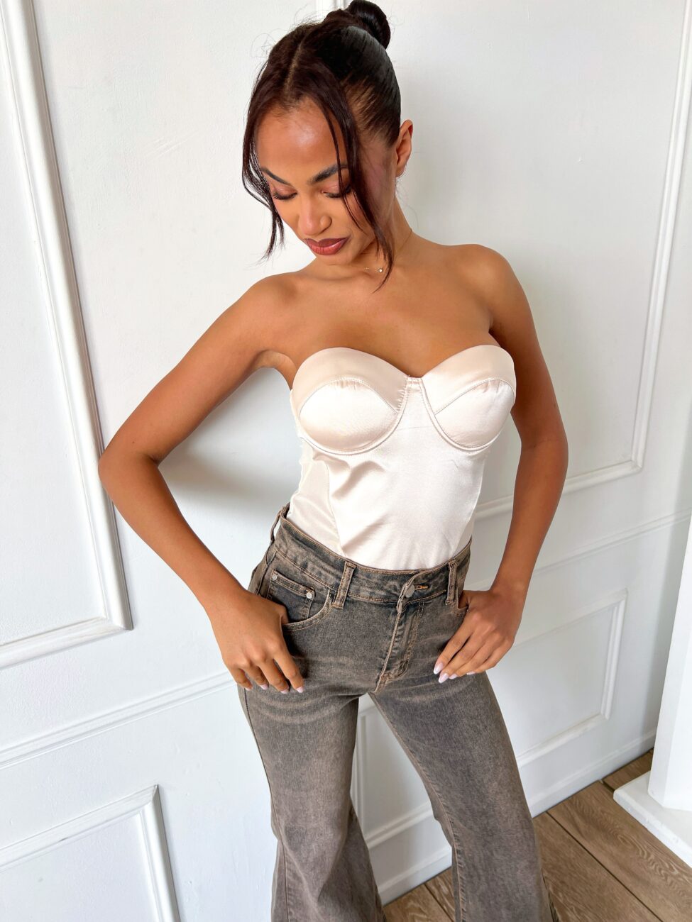 Fable σατέν κορμάκι-κορσές μπεζ - Image 2