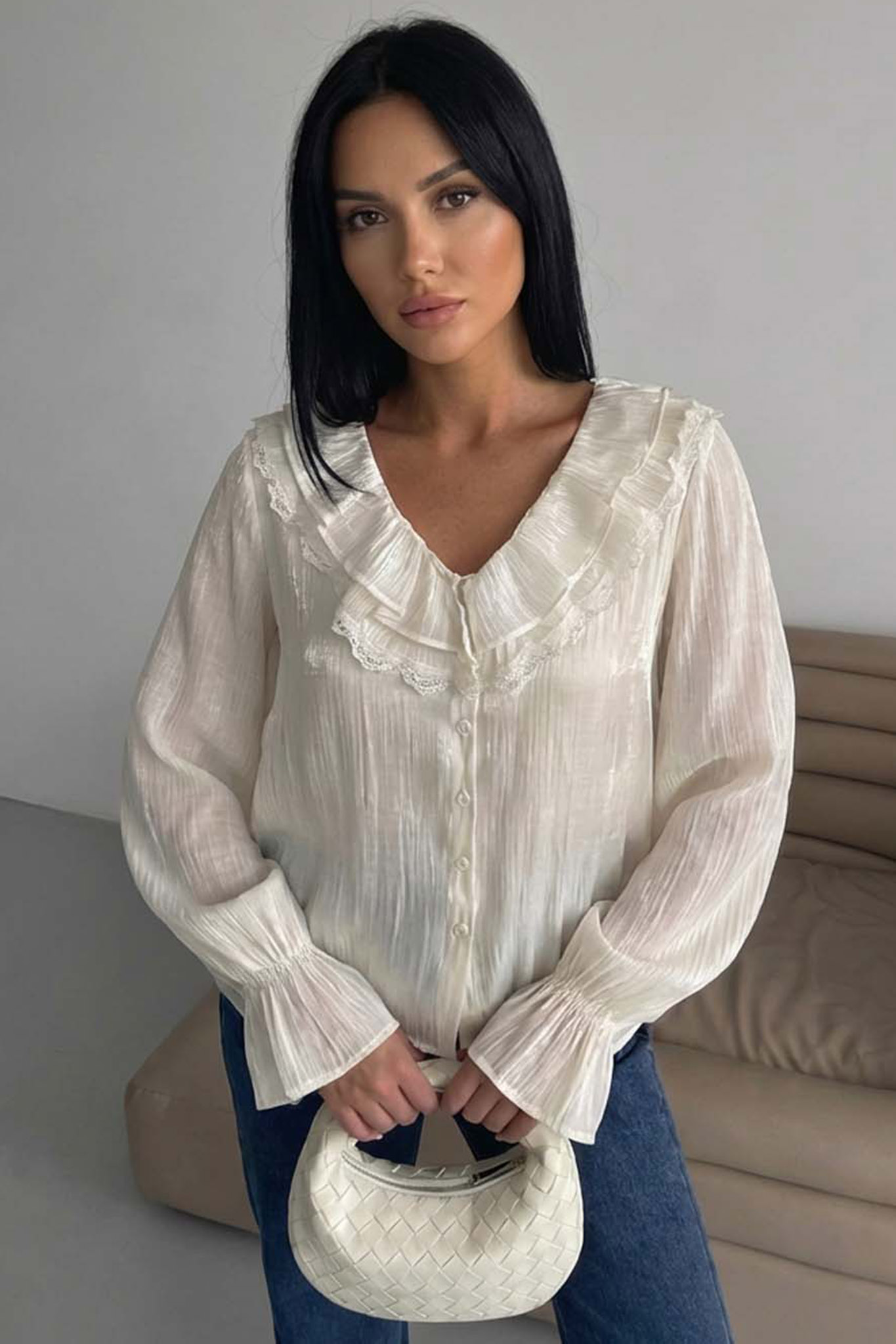 Fadela πουκάμισο με γιακά εκρού Fadela πουκάμισο με γιακά εκρού - Image 1