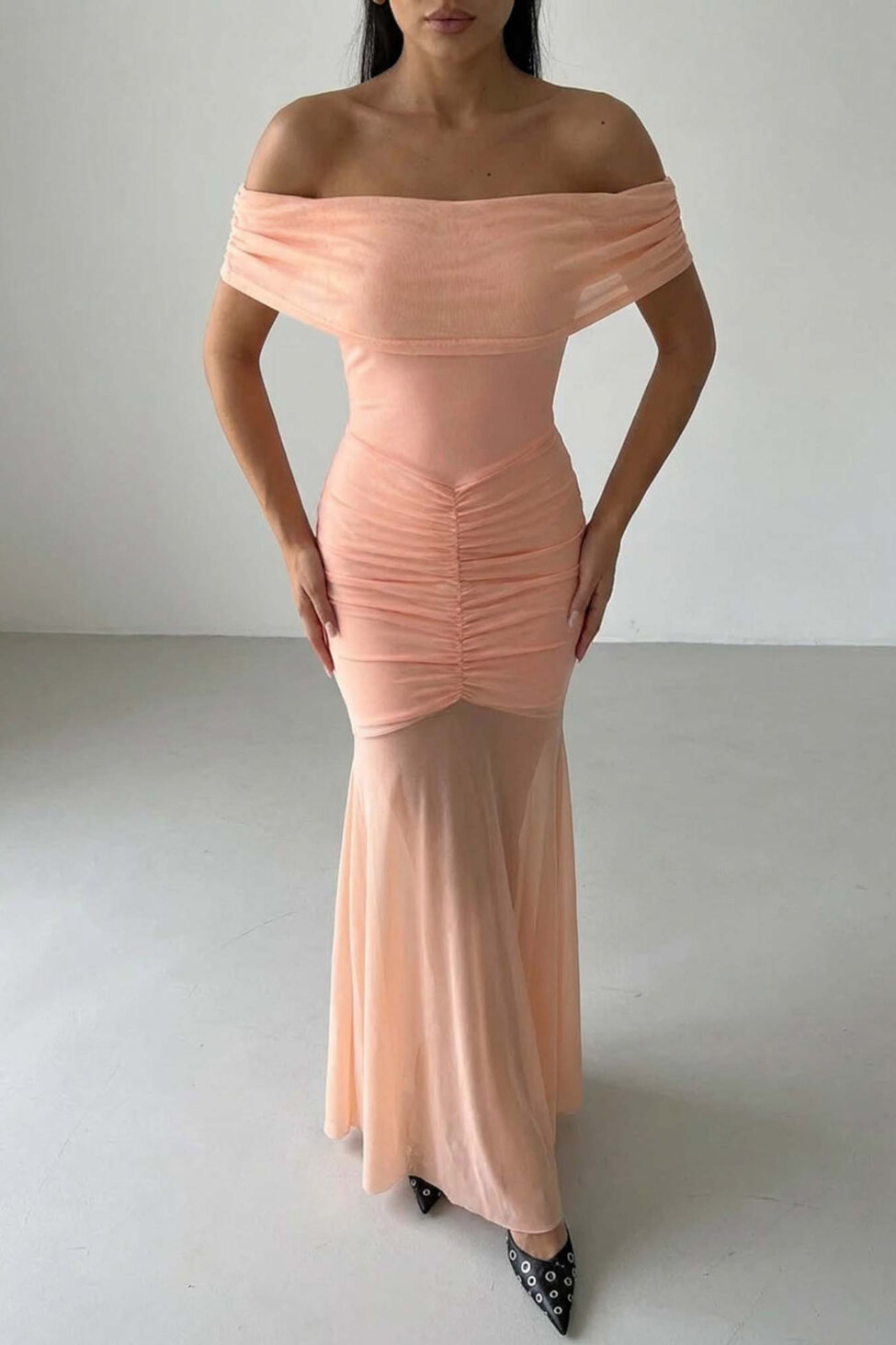 Filly Φόρεμα Μάξι Με Διαφάνεια σομόν - Image 4