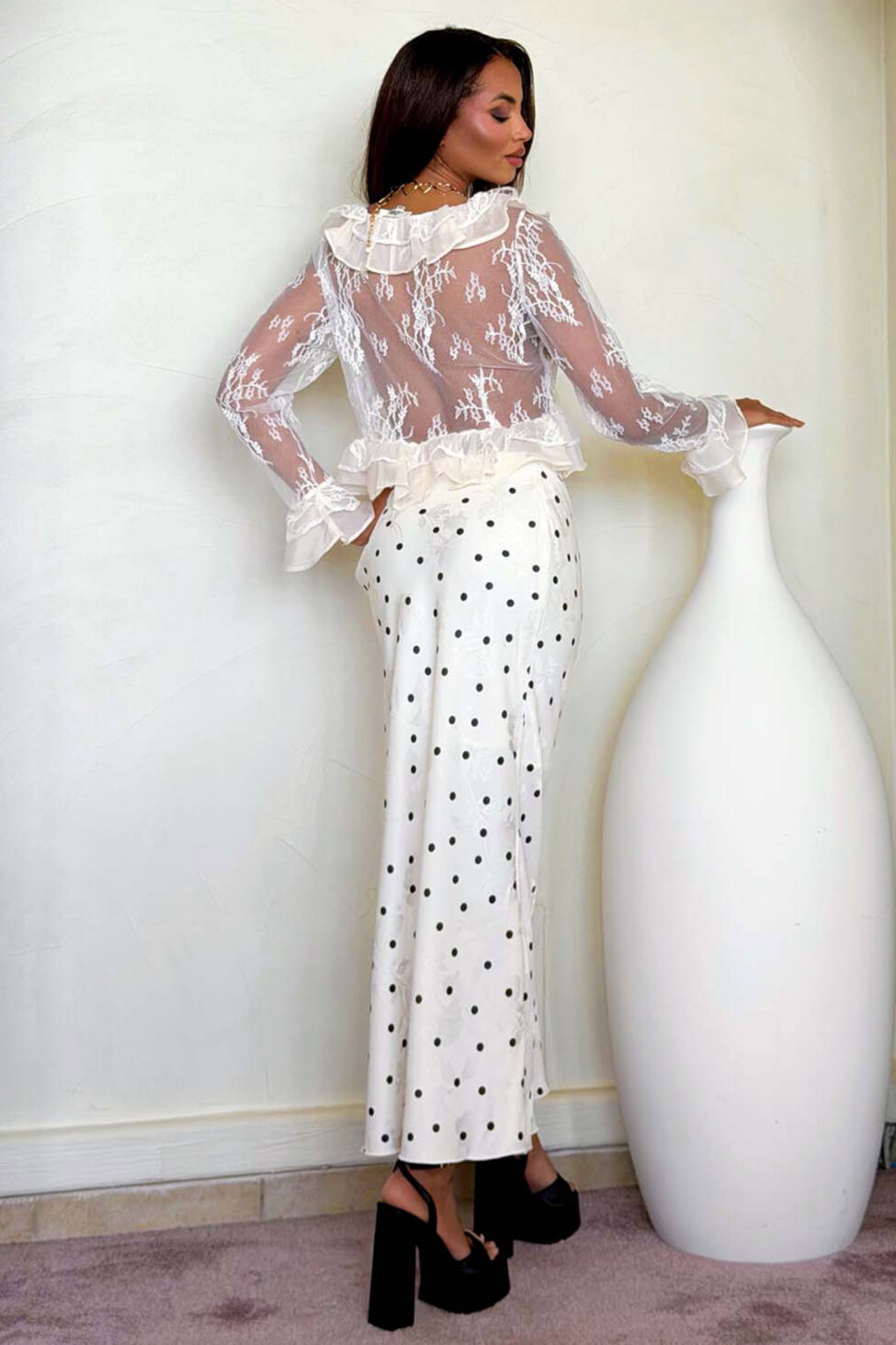 Flow μίντι πουά φούστα εκρού - Image 2