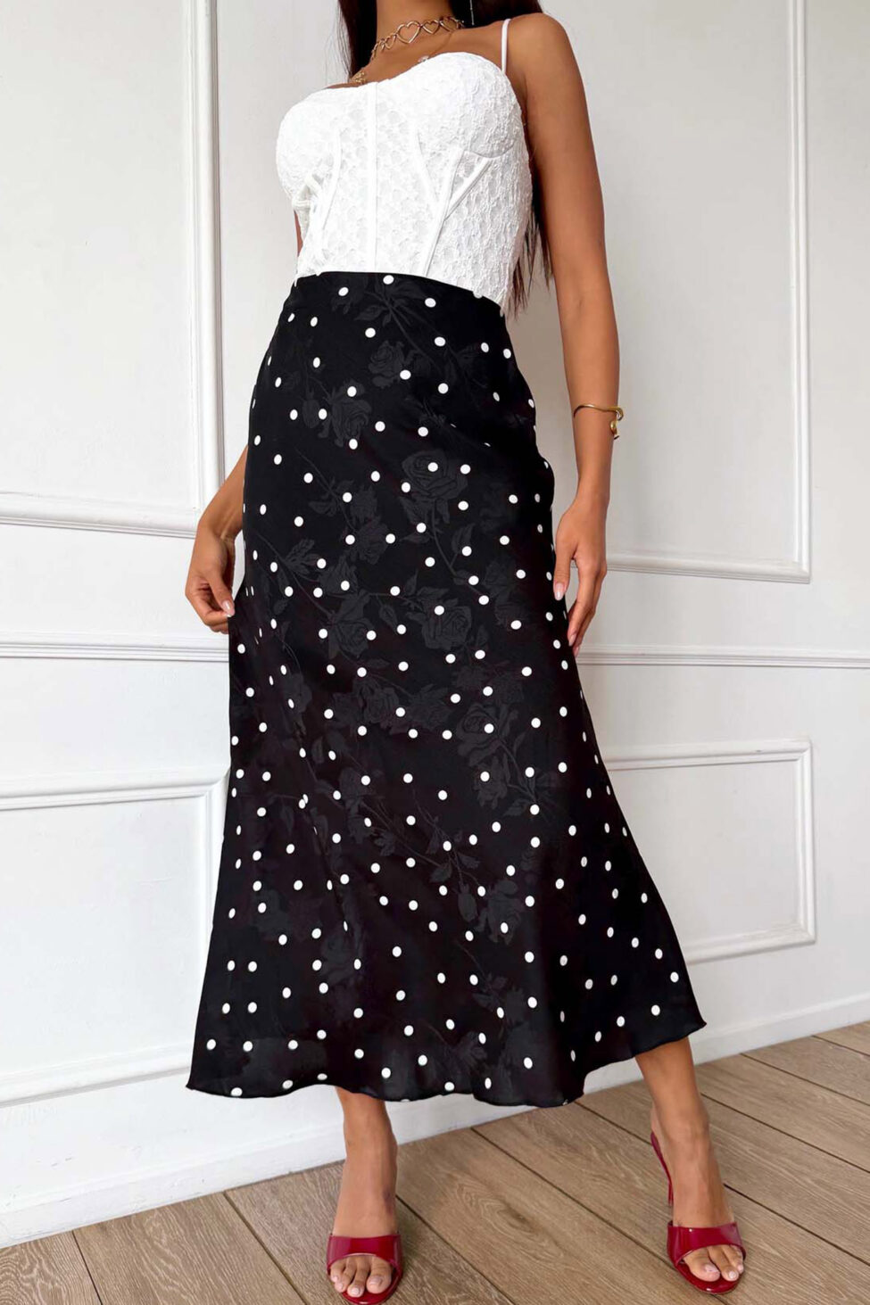 Flow μίντι πουά φούστα μαύρο - Image 2