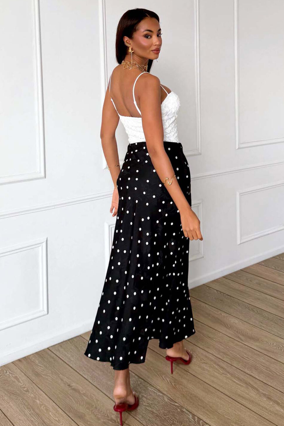 Flow μίντι πουά φούστα μαύρο - Image 3