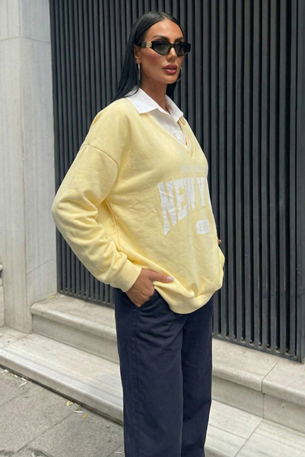 Garner φούτερ με ενσωματωμένο πουκάμισο κίτρινο - Image 2