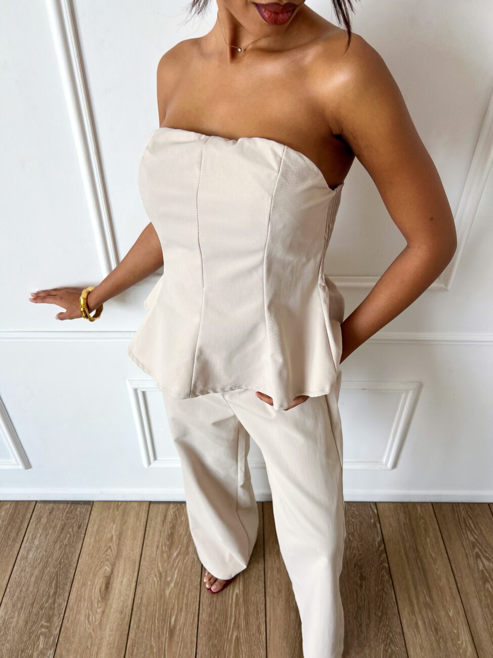Genoa σετ στράπλες τοπ παντελόνι εκρού - Image 2