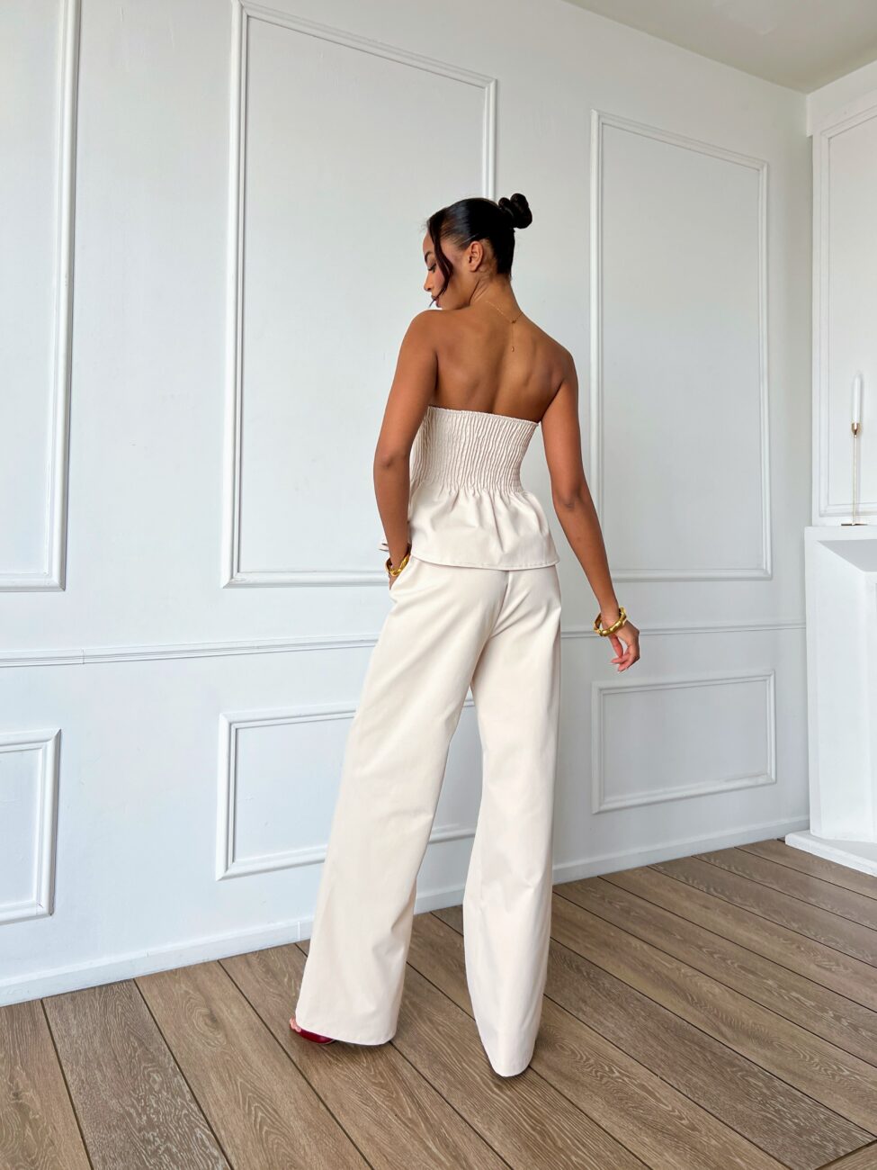 Genoa σετ στράπλες τοπ παντελόνι εκρού - Image 3