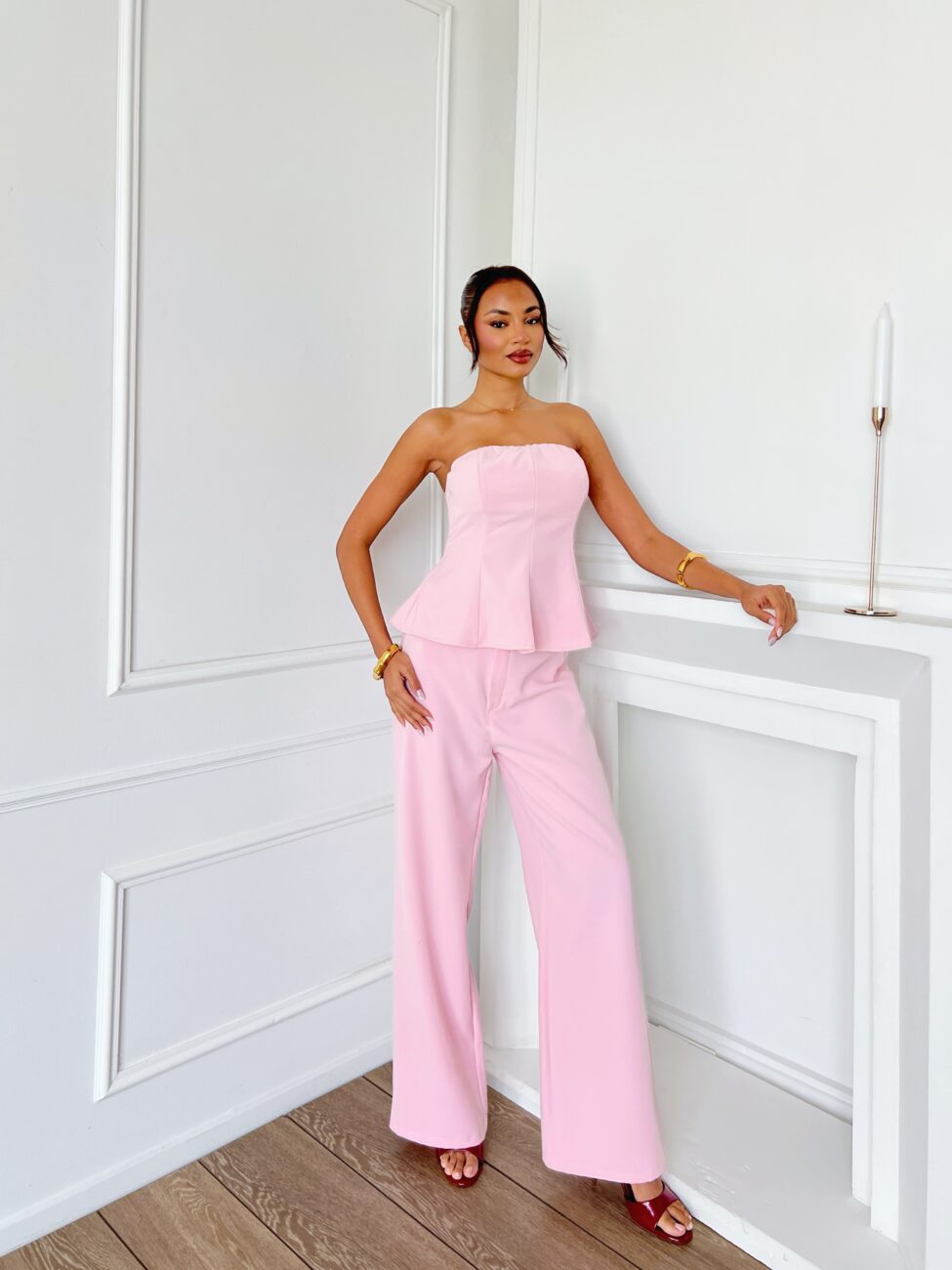 Genoa σετ στράπλες τοπ παντελόνι ροζ - Image 2