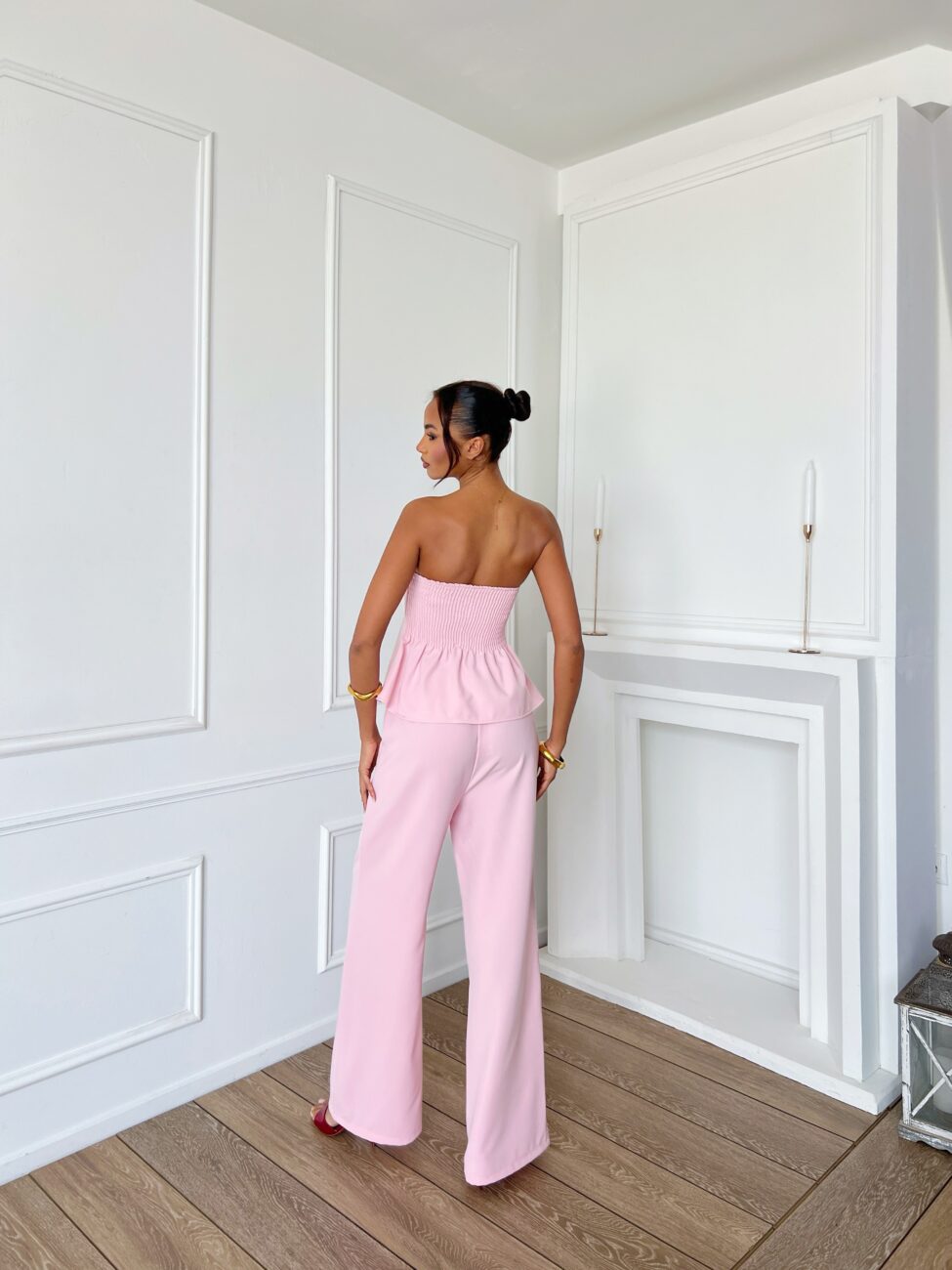 Genoa σετ στράπλες τοπ παντελόνι ροζ - Image 3