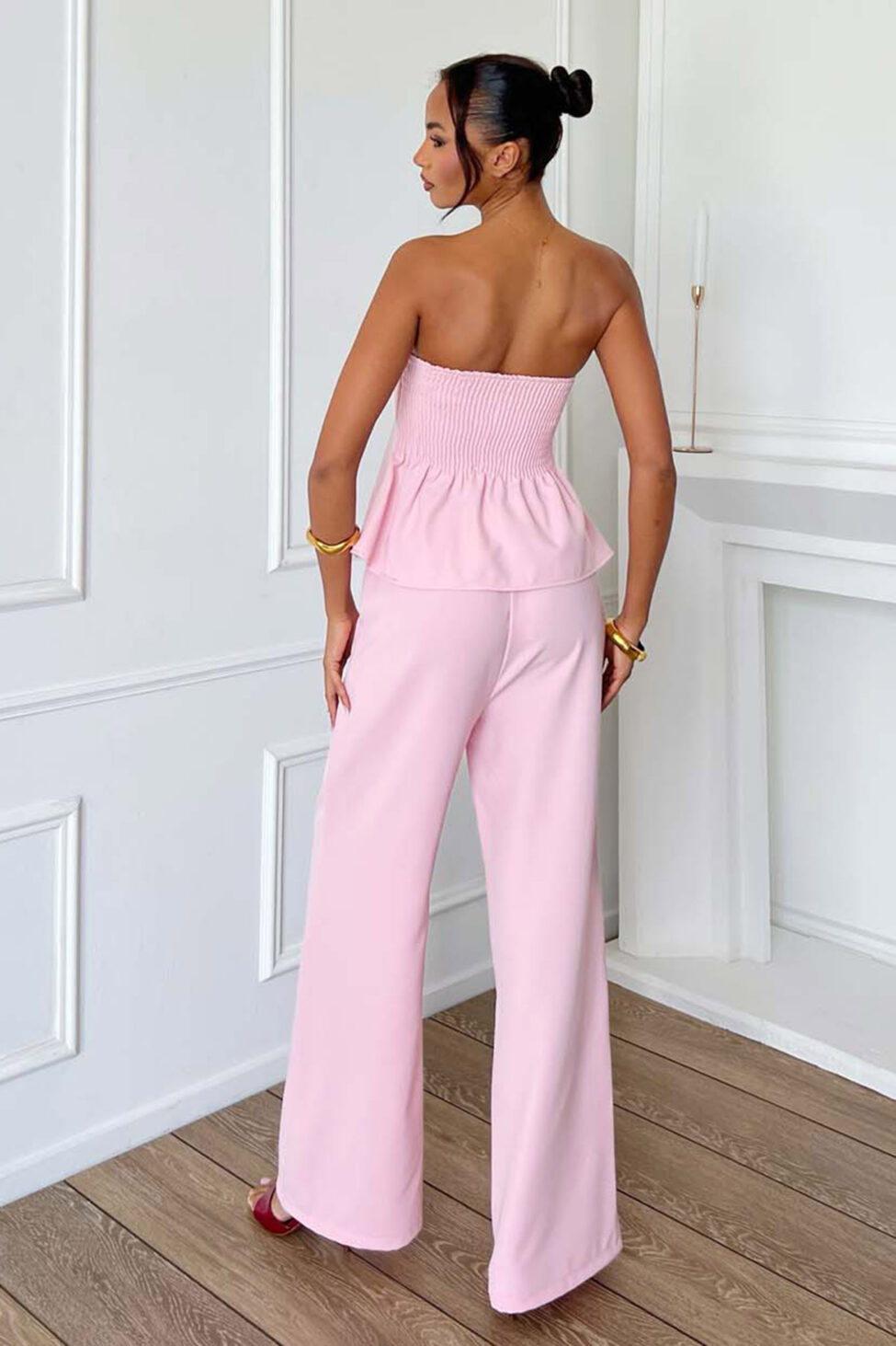 Genoa σετ στράπλες τοπ παντελόνι ροζ - Image 2