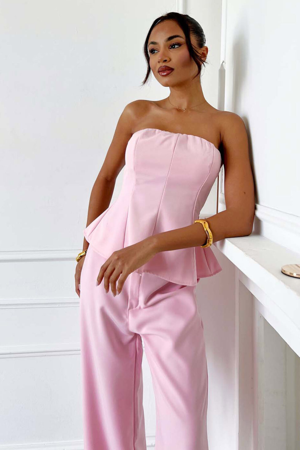 Genoa σετ στράπλες τοπ παντελόνι ροζ - Image 3