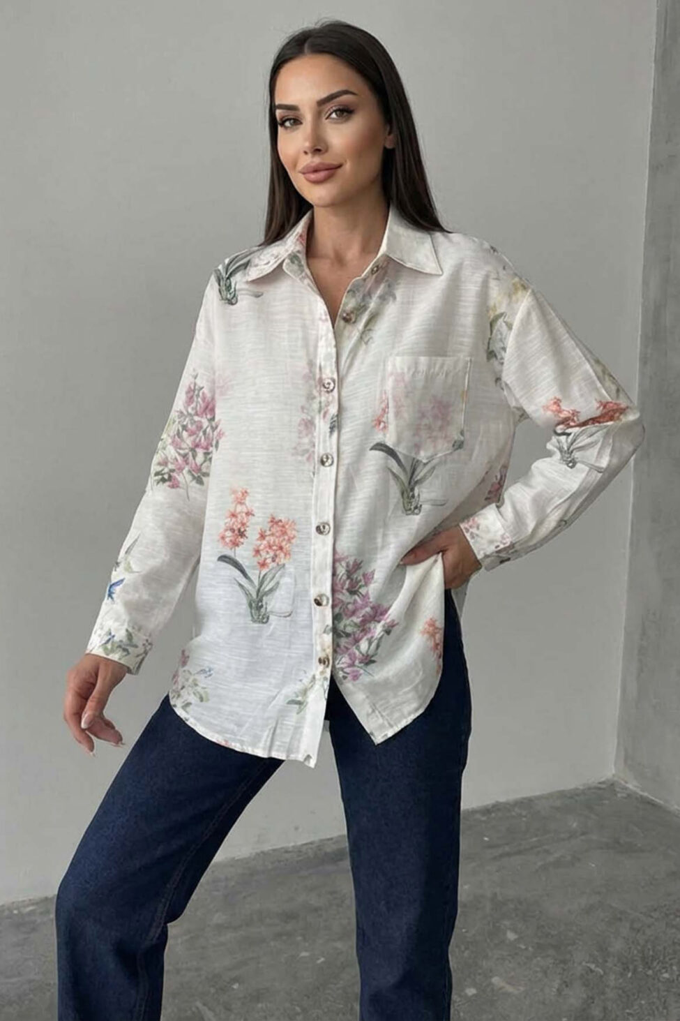 Grape φλοράλ πουκάμισο μπεζ - Image 2