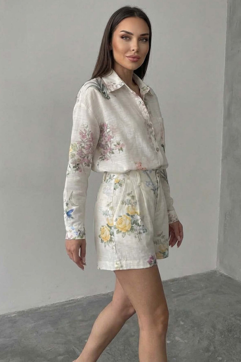 Gratia σετ πουκάμισο σορτς φλοράλ εκρού - Image 2