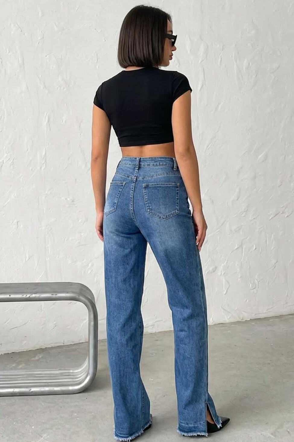 Hamilton ψηλόμεσο τζιν με ξέφτια στο τελείωμα μπλε - Image 2