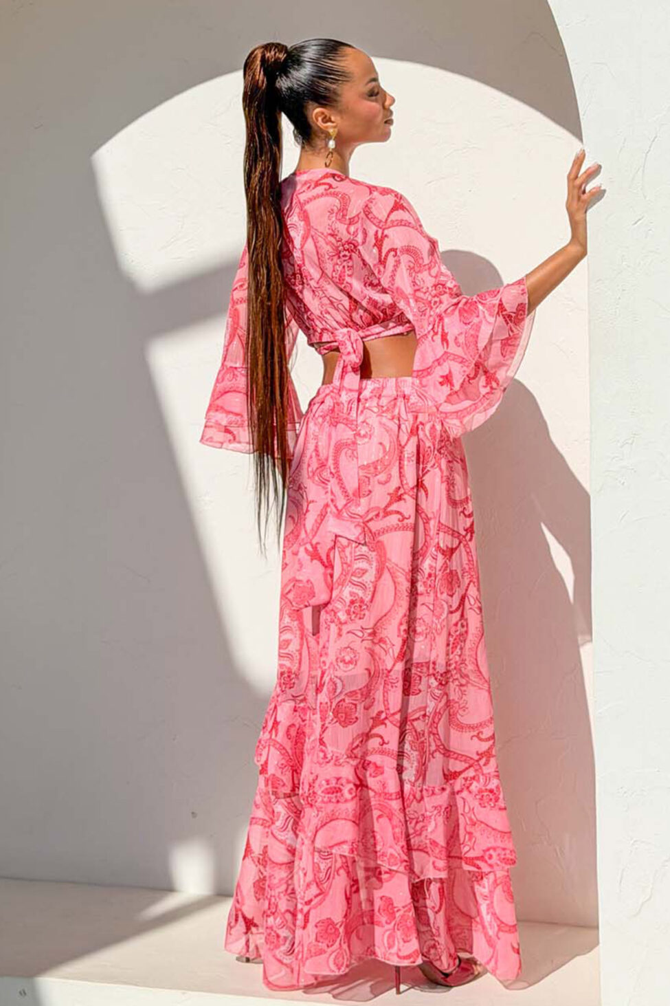 Hasna boho σετ τοπ-παντελόνα με λαχούρια κόκκινο - Image 3