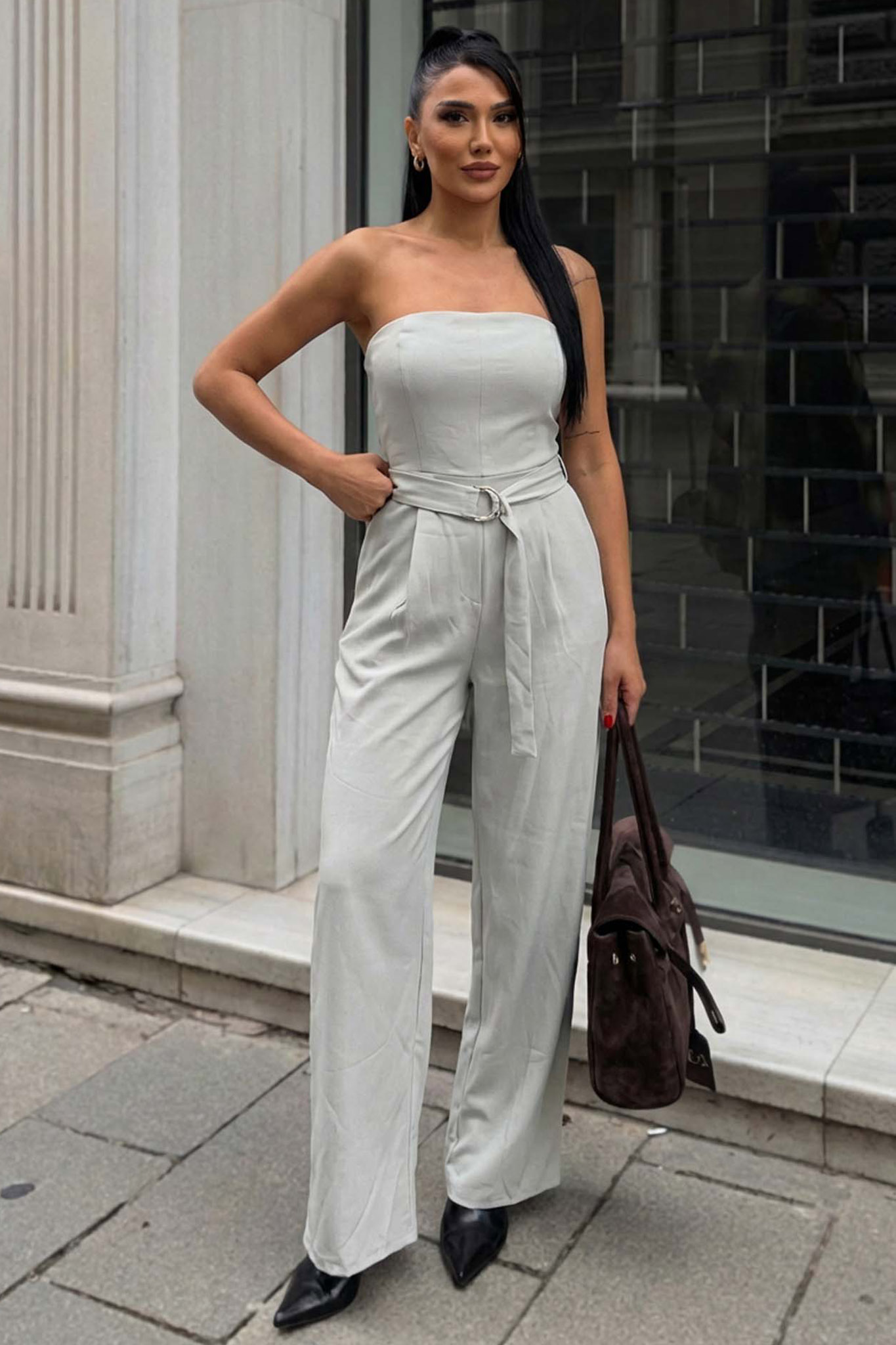 Hyde ολόσωμη στράπλες φόρμα με ζώνη γκρι Hyde ολόσωμη στράπλες φόρμα με ζώνη γκρι - Image 1