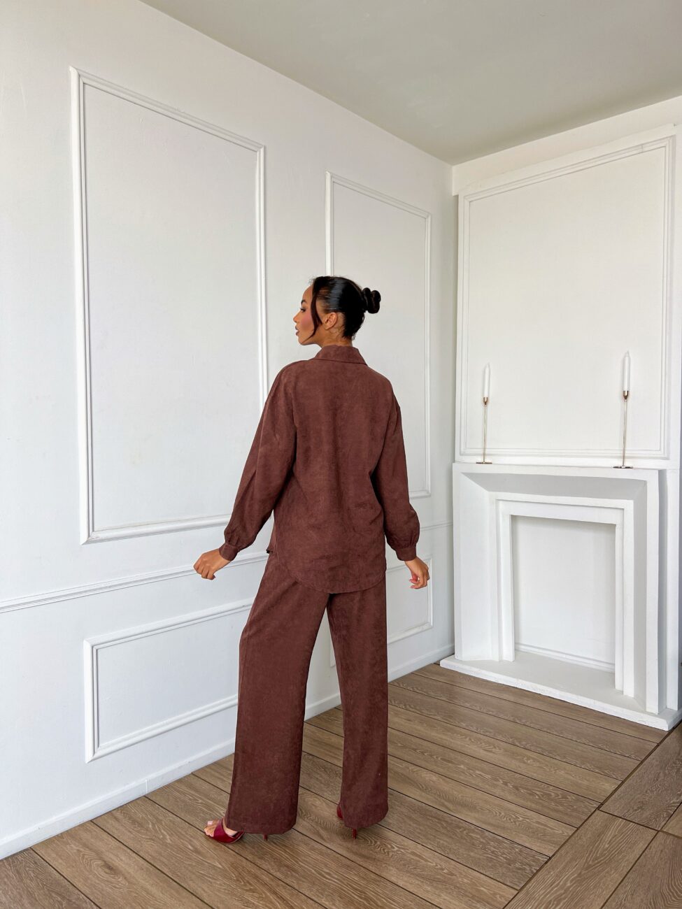 Ismera σετ πουκάμισο παντελόνι καφέ - Image 3