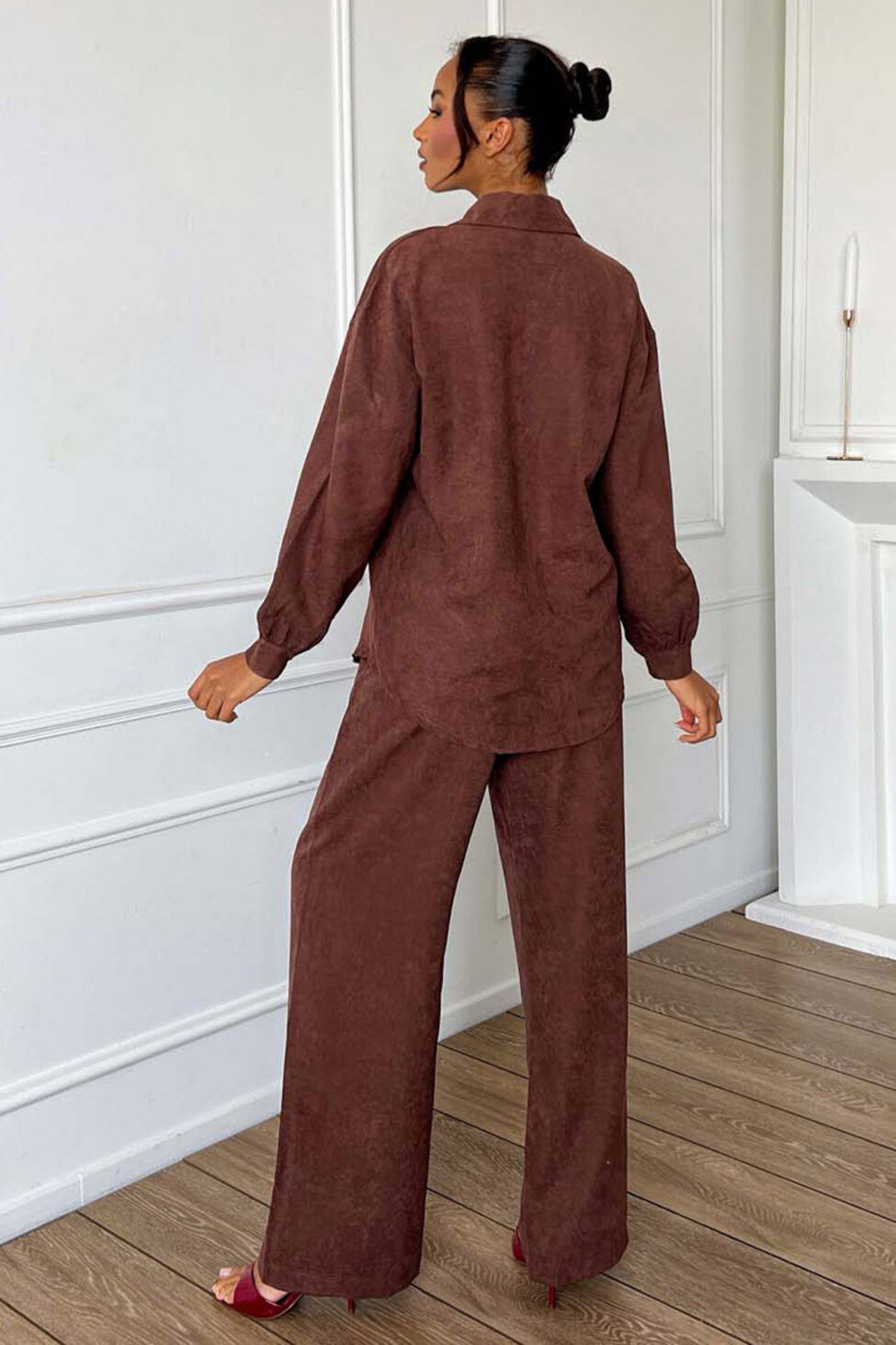 Ismera σετ πουκάμισο παντελόνι καφέ - Image 2