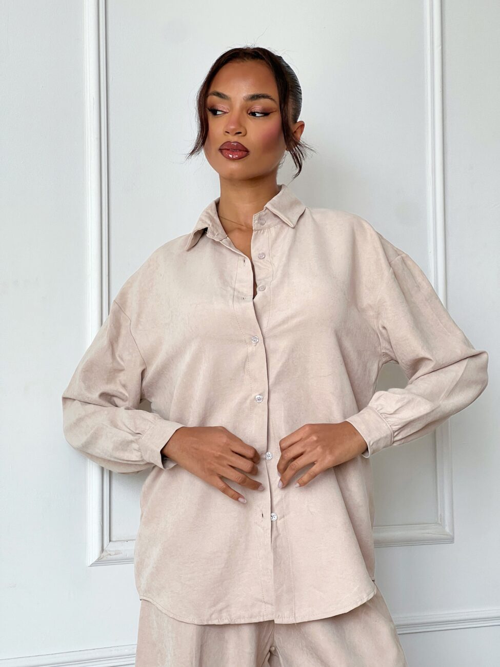 Ismera σετ πουκάμισο παντελόνι μπεζ - Image 2