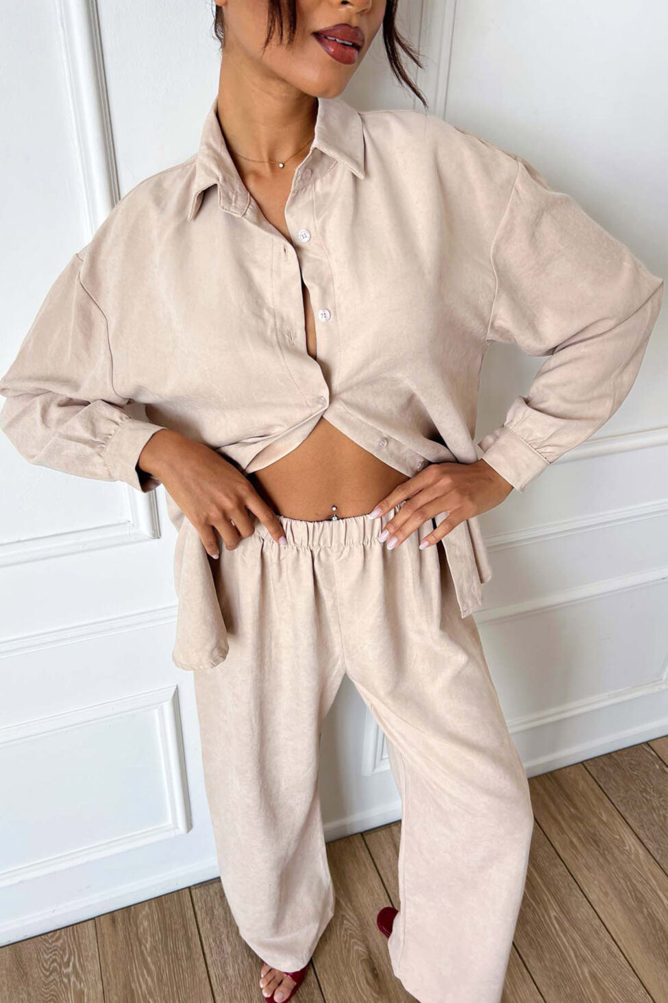 Ismera σετ πουκάμισο παντελόνι μπεζ - Image 4