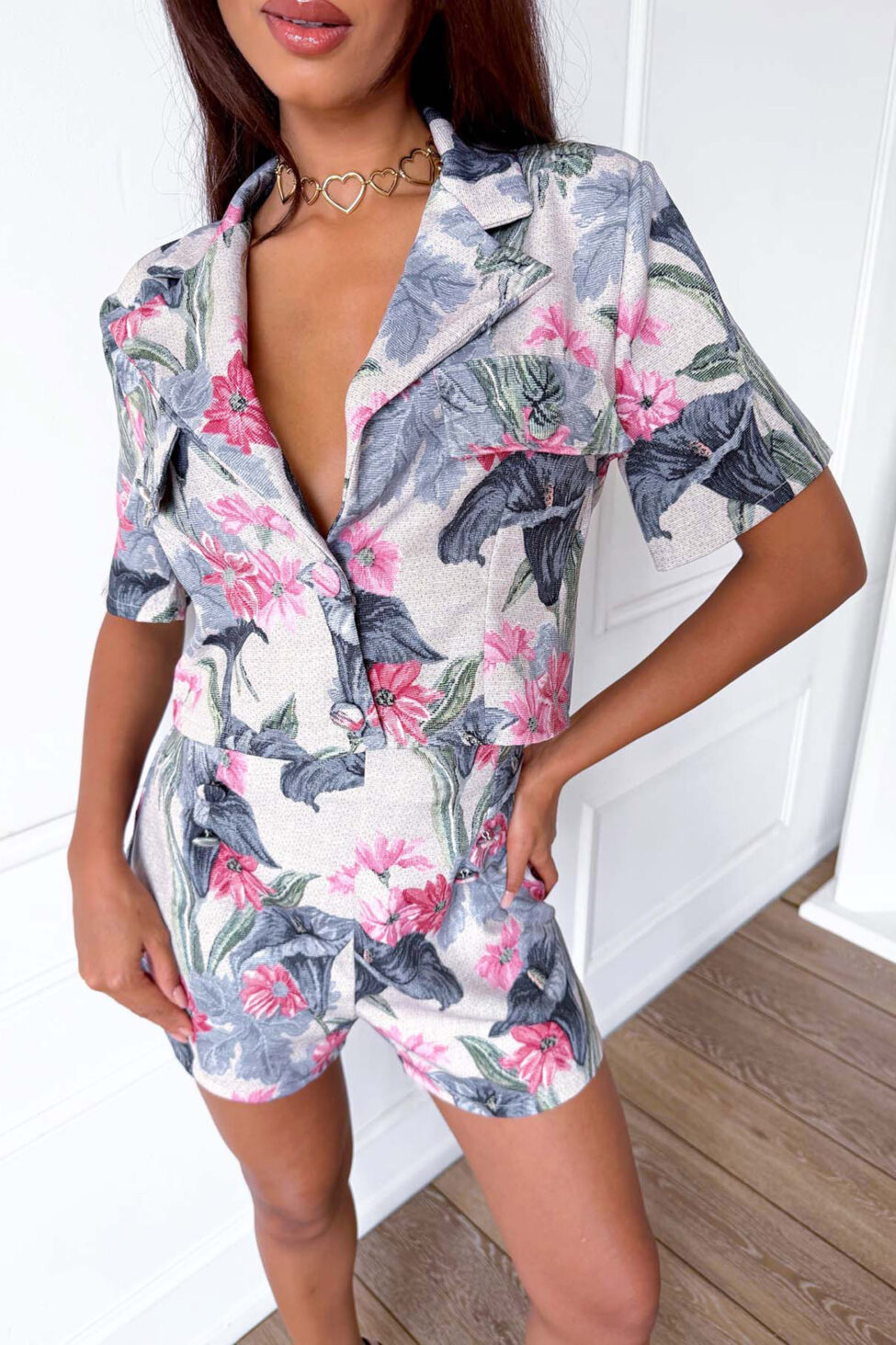 Ivibus σετ σακάκι σορτς φλοράλ ροζ - Image 2