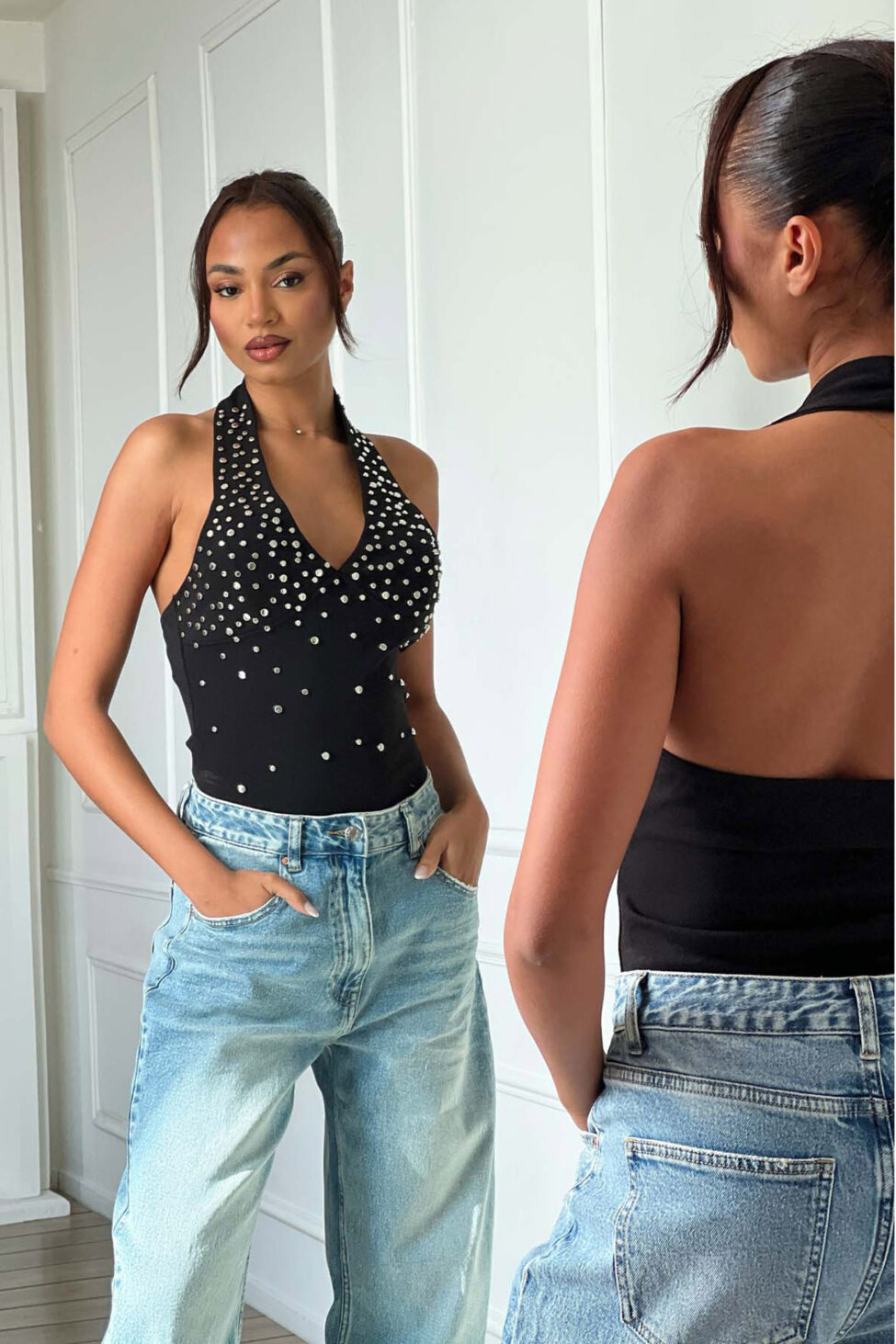 Jara Kορμάκι με μεταλλικά τρούξ μαύρο - Image 2