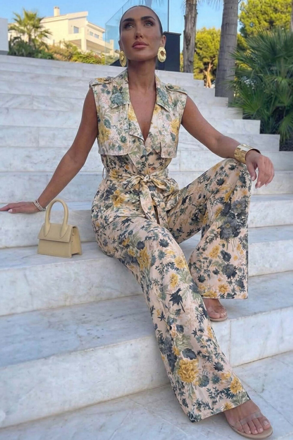 Jasmel σετ γιλέκο παντελόνι φλοράλ κίτρινο - Image 2