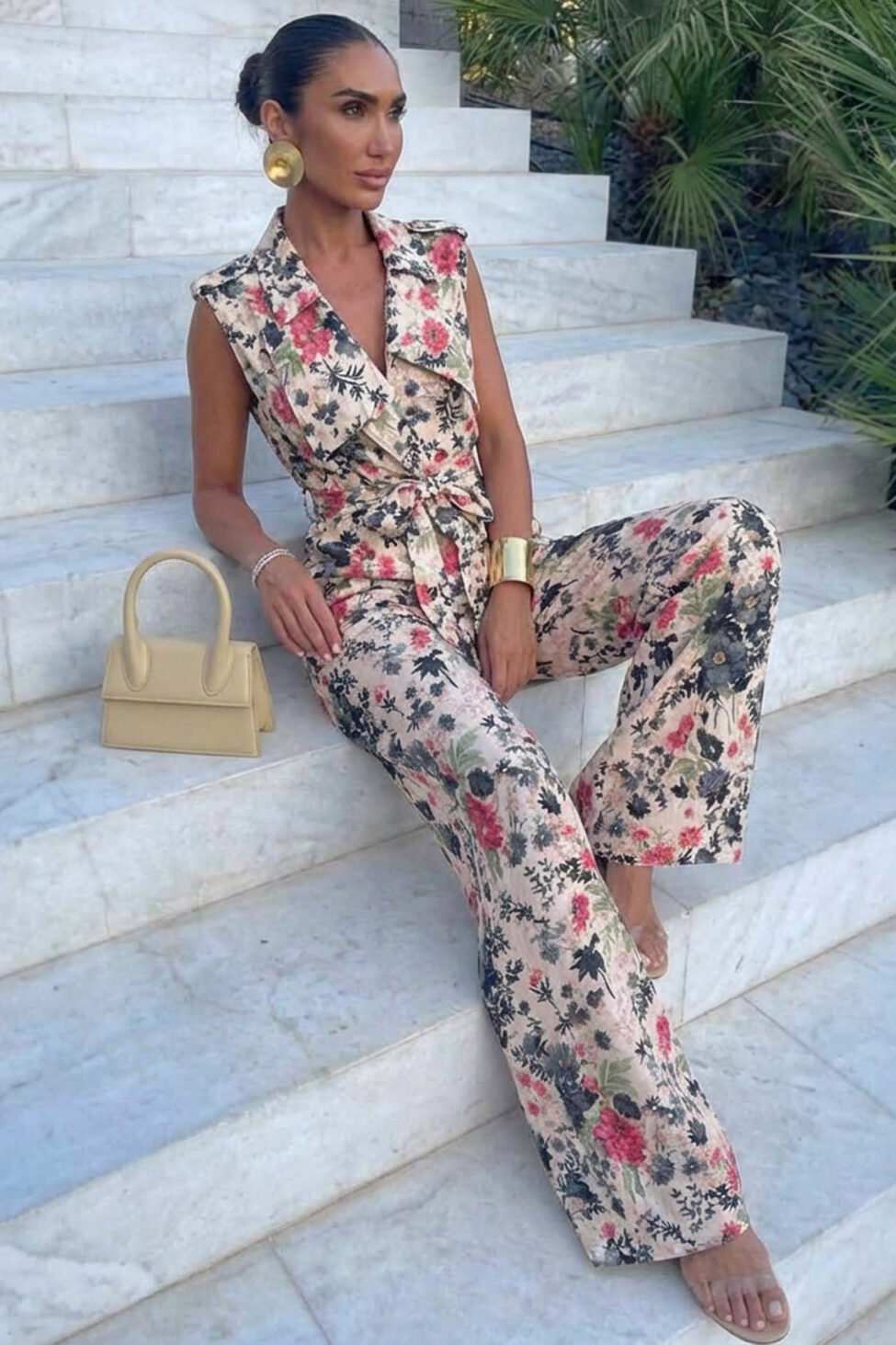 Jasmel σετ γιλέκο παντελόνι φλοράλ μωβ - Image 2