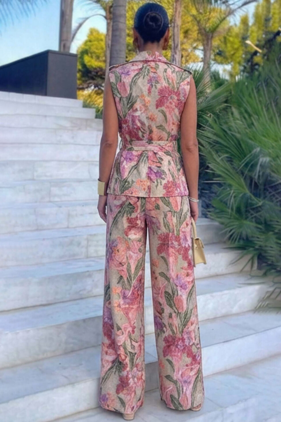 Jasmel σετ γιλέκο παντελόνι φλοράλ ροζ - Image 2