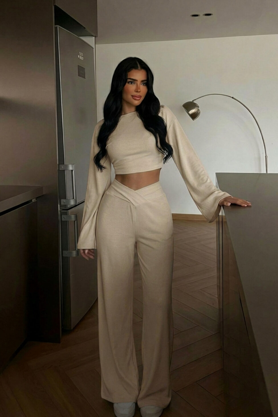 Kaida σετ φόρμα τοπ παντελόνι μπεζ - Image 2
