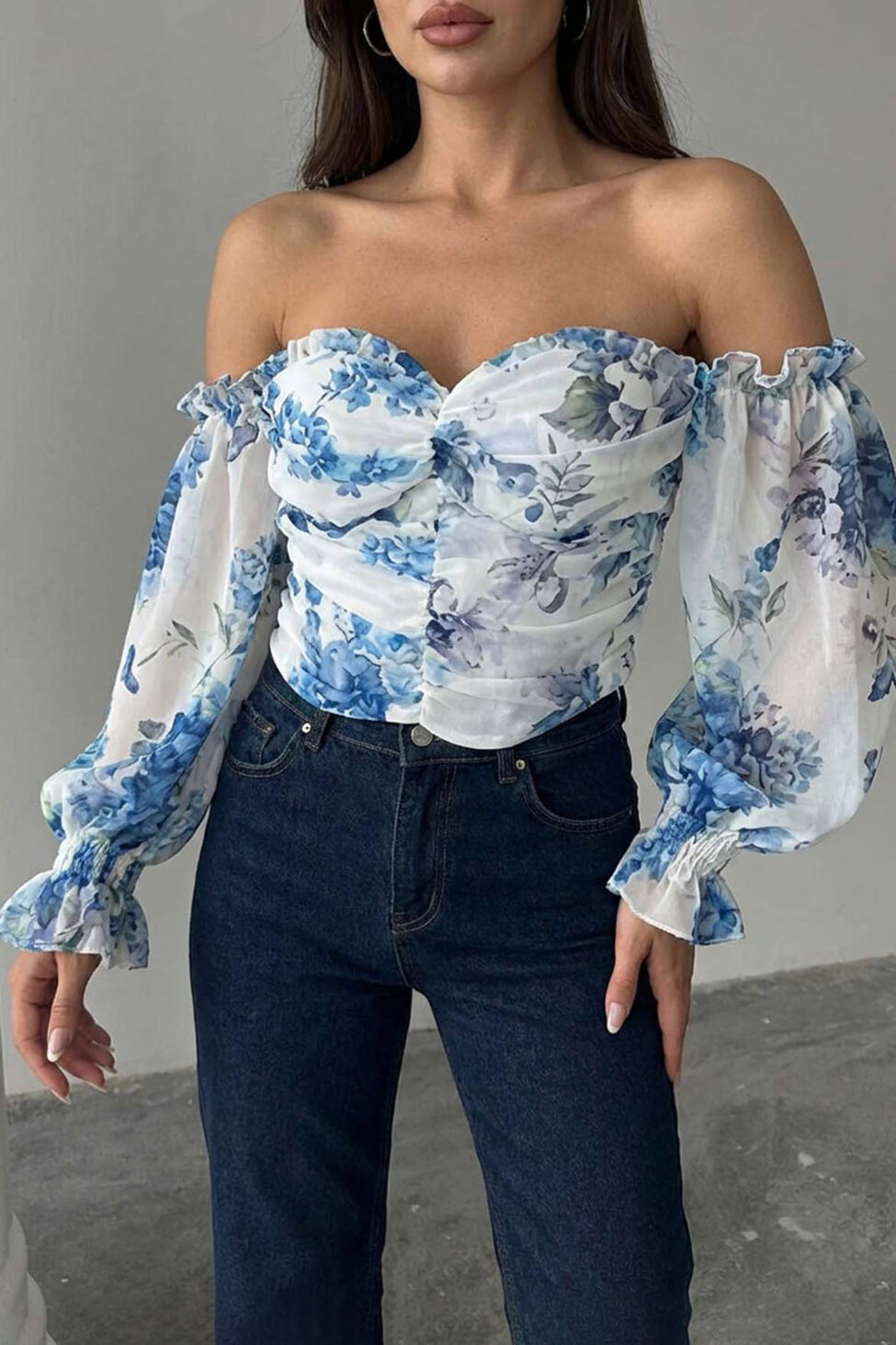 Kimana φλοραλ κροπ τοπ σιελ - Image 2