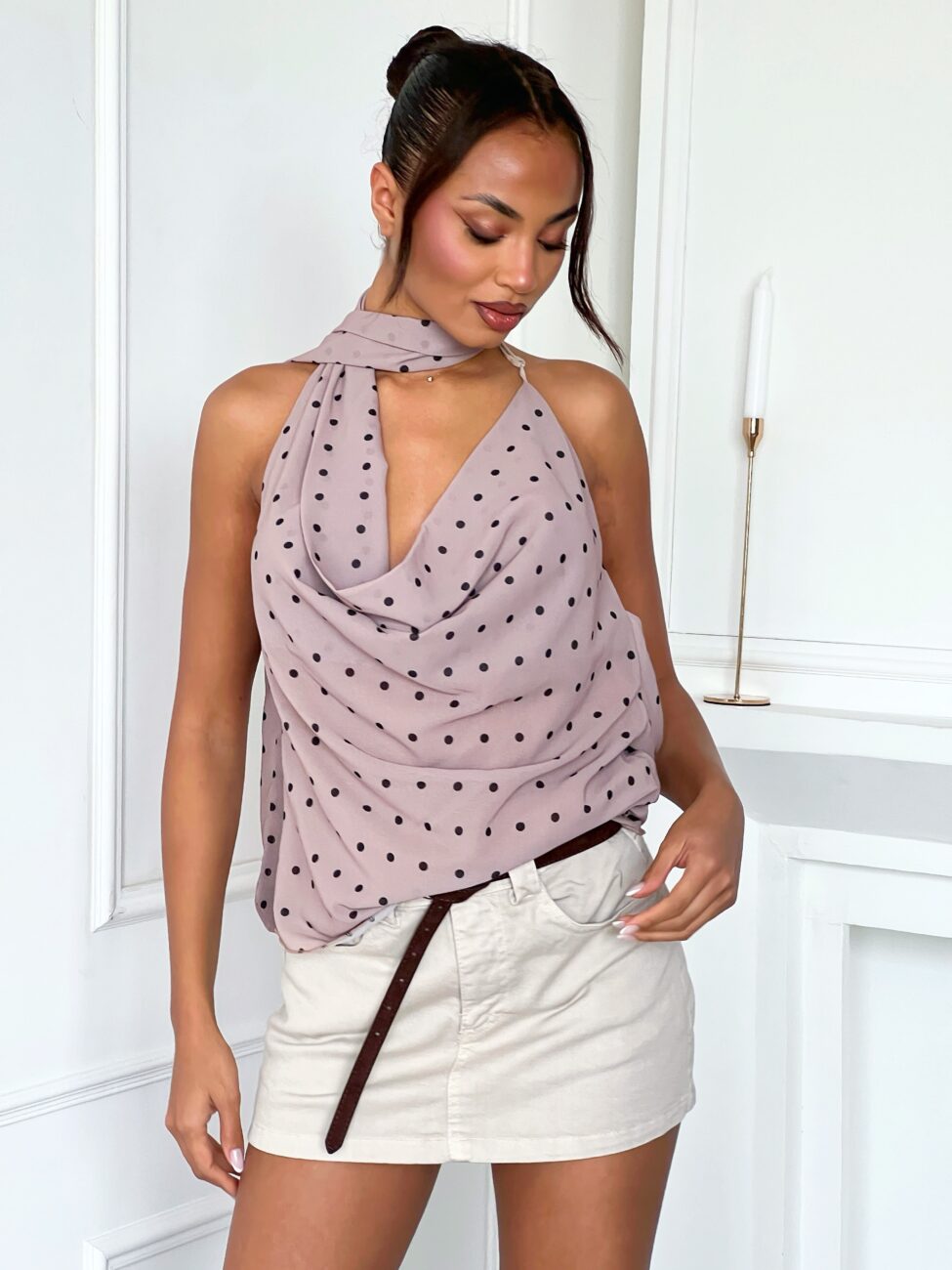 Kofi τοπ με λαιμόκοψη ντραπέ μπεζ - Image 2