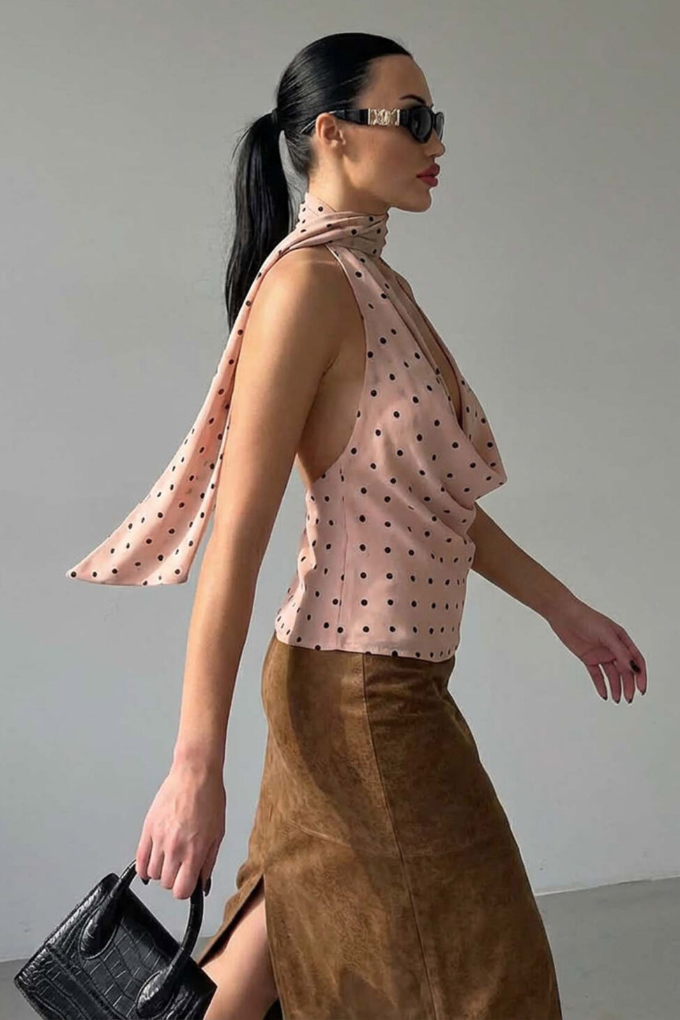 Kofi τοπ με λαιμόκοψη ντραπέ ροζ - Image 2