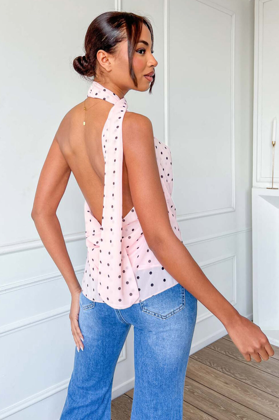 Kofi τοπ με λαιμόκοψη ντραπέ ροζ - Image 3