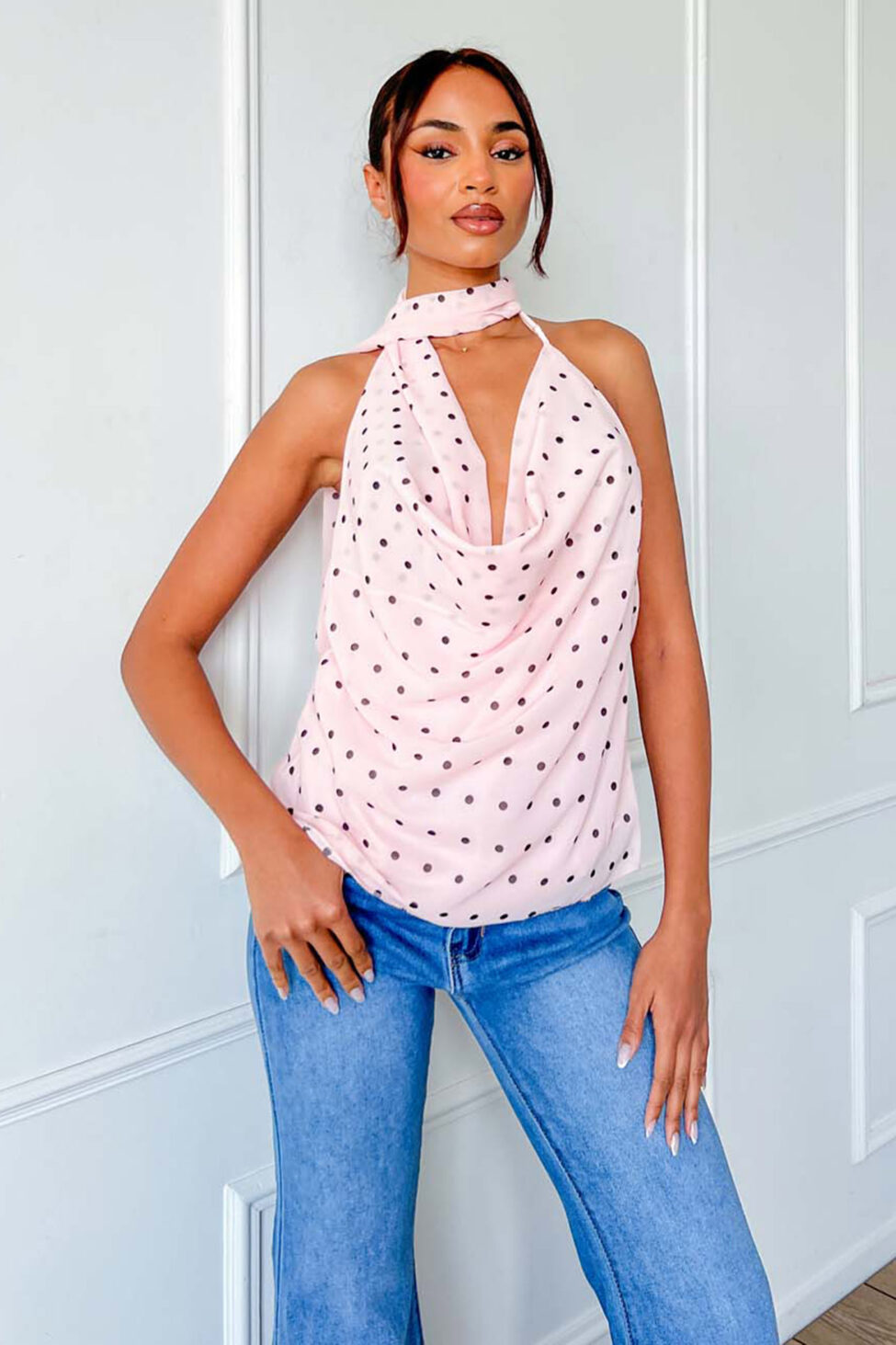 Kofi τοπ με λαιμόκοψη ντραπέ ροζ - Image 4