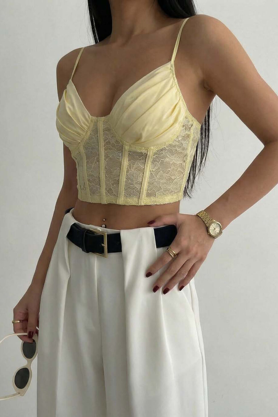 Leila κορσές με δαντέλα κίτρινο - Image 2
