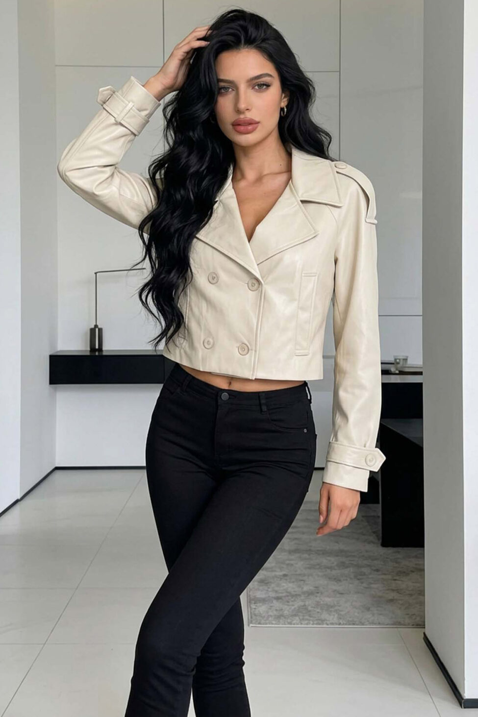 Liam κοντό τζάκετ με σταυρωτό κούμπωμα εκρού - Image 2